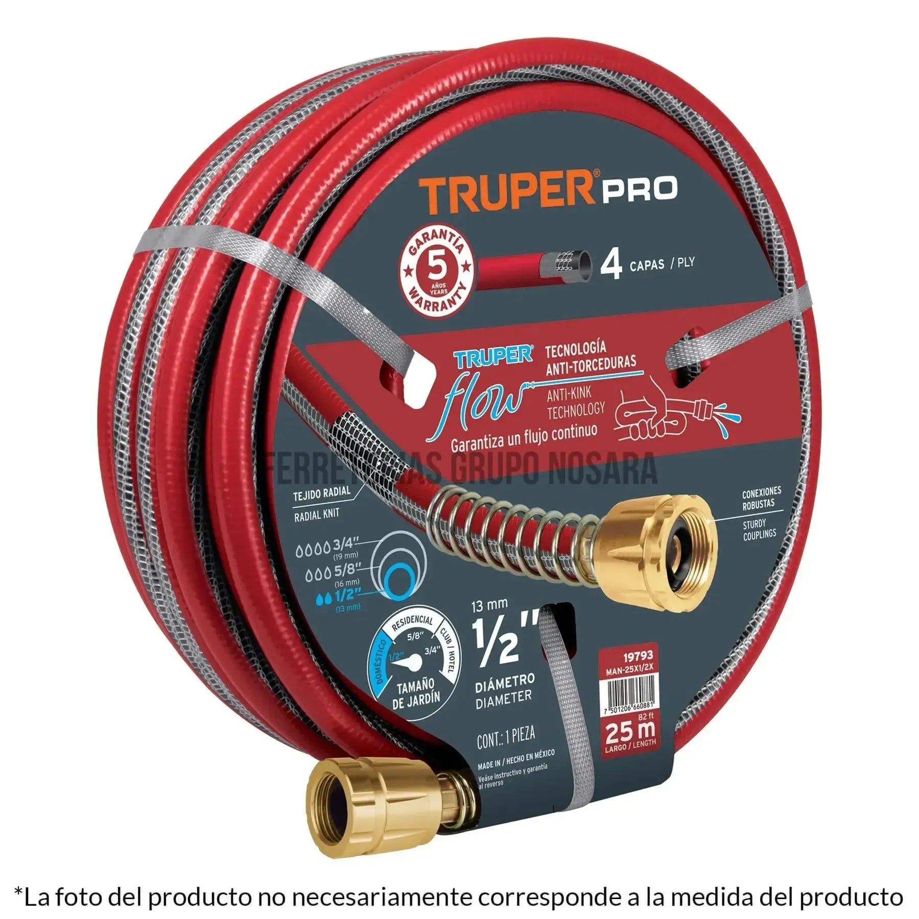 Manguera 1/2" super reforzada 4 capas 20 m conexiones metal / 19792-