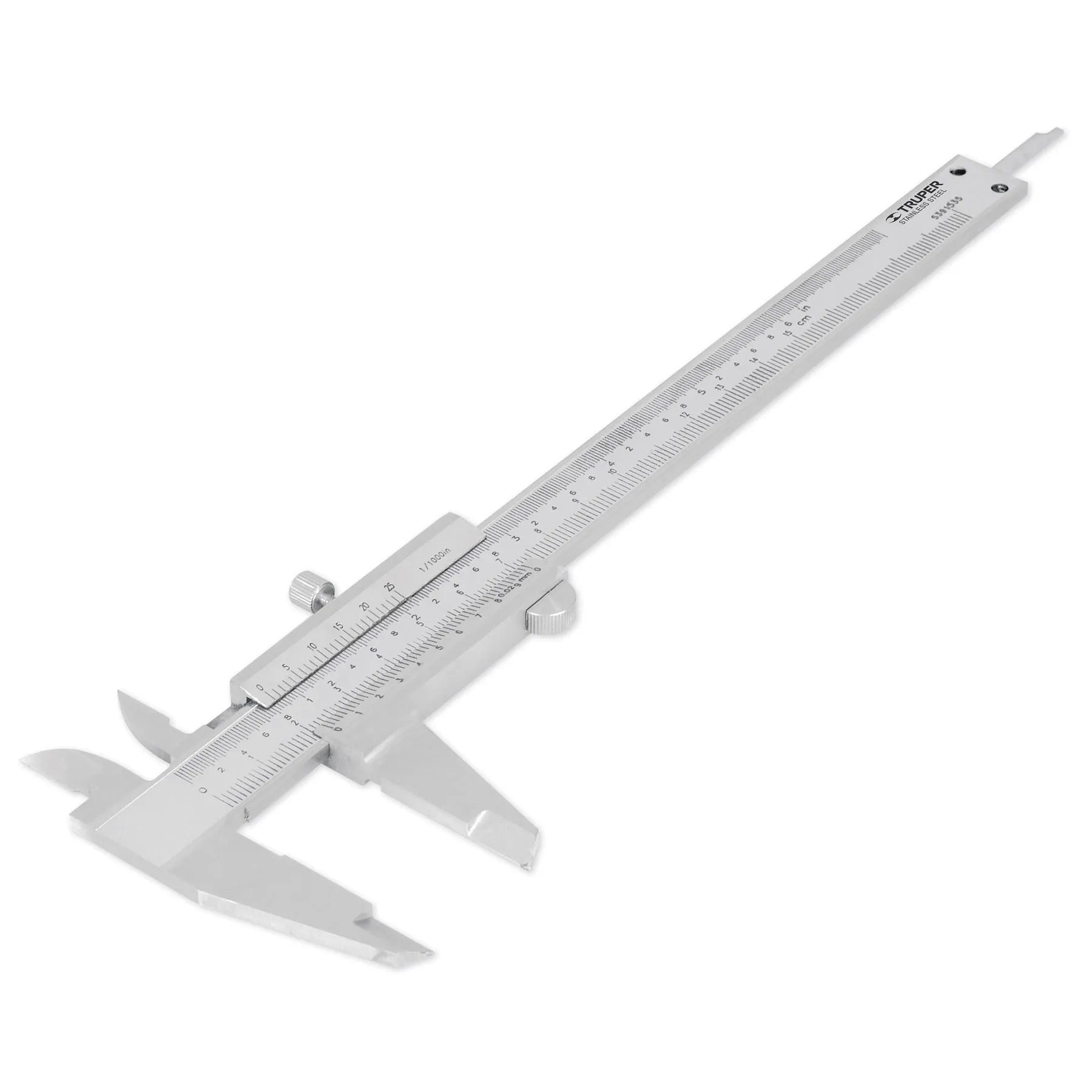 Calibrador vernier analógico 6" acero inox, std y mm, Truper / 14394