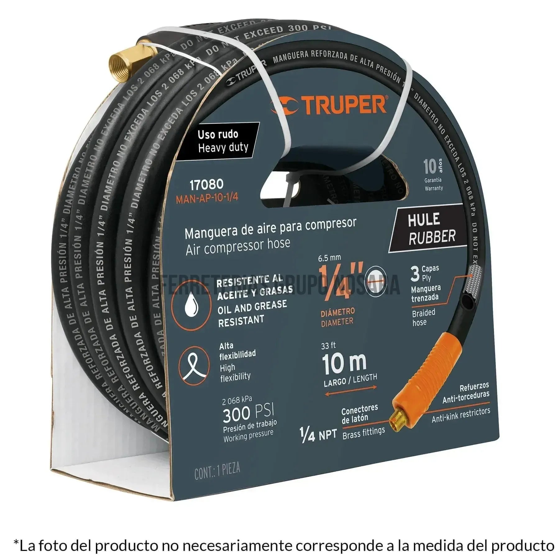 Manguera de hule para compresor, 15 m x 1/4", Truper / 17081-
