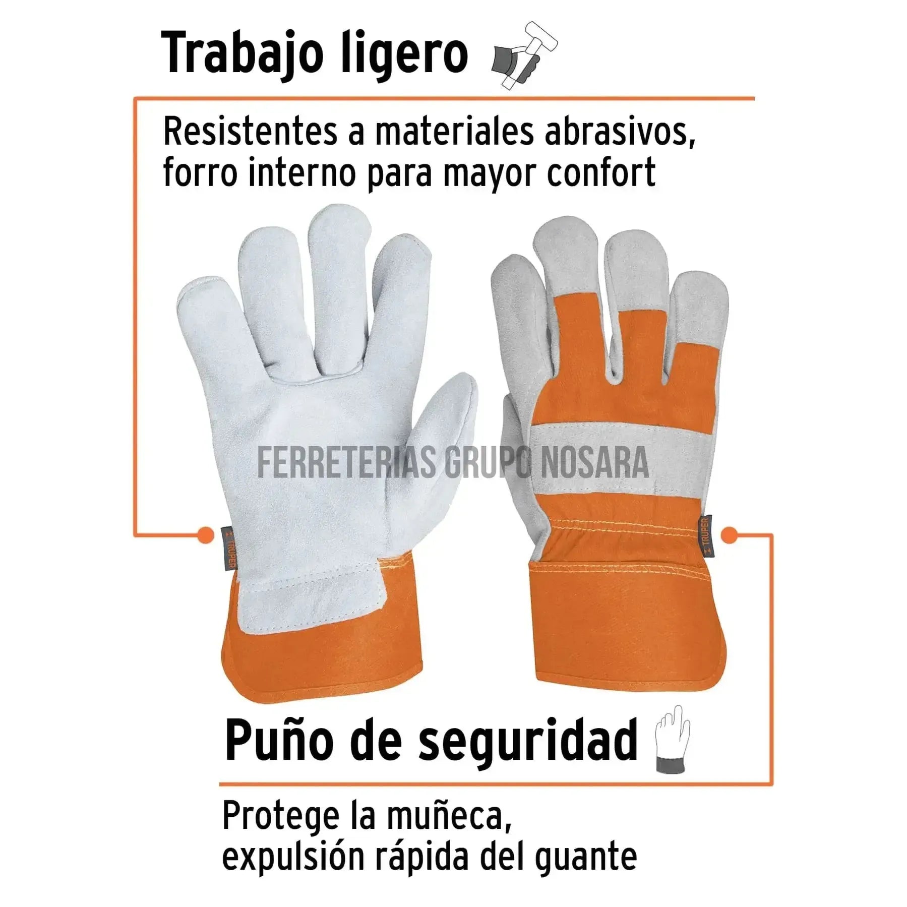 Guantes de carnaza y loneta, unitalla, Truper GU-235 / 14245-