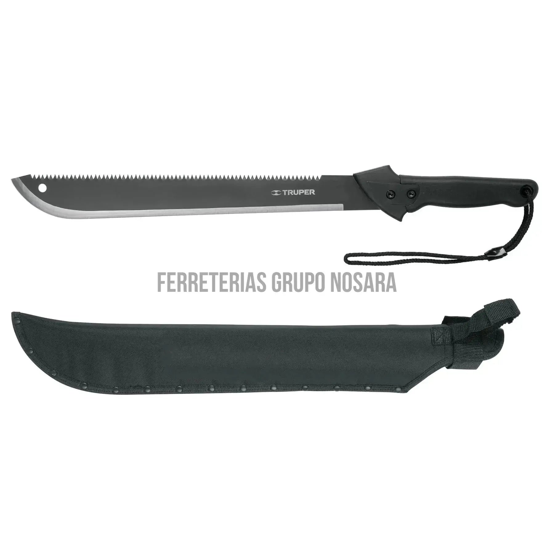 Machete doble filo 18" cacha bimaterial, con funda, Truper 13098-