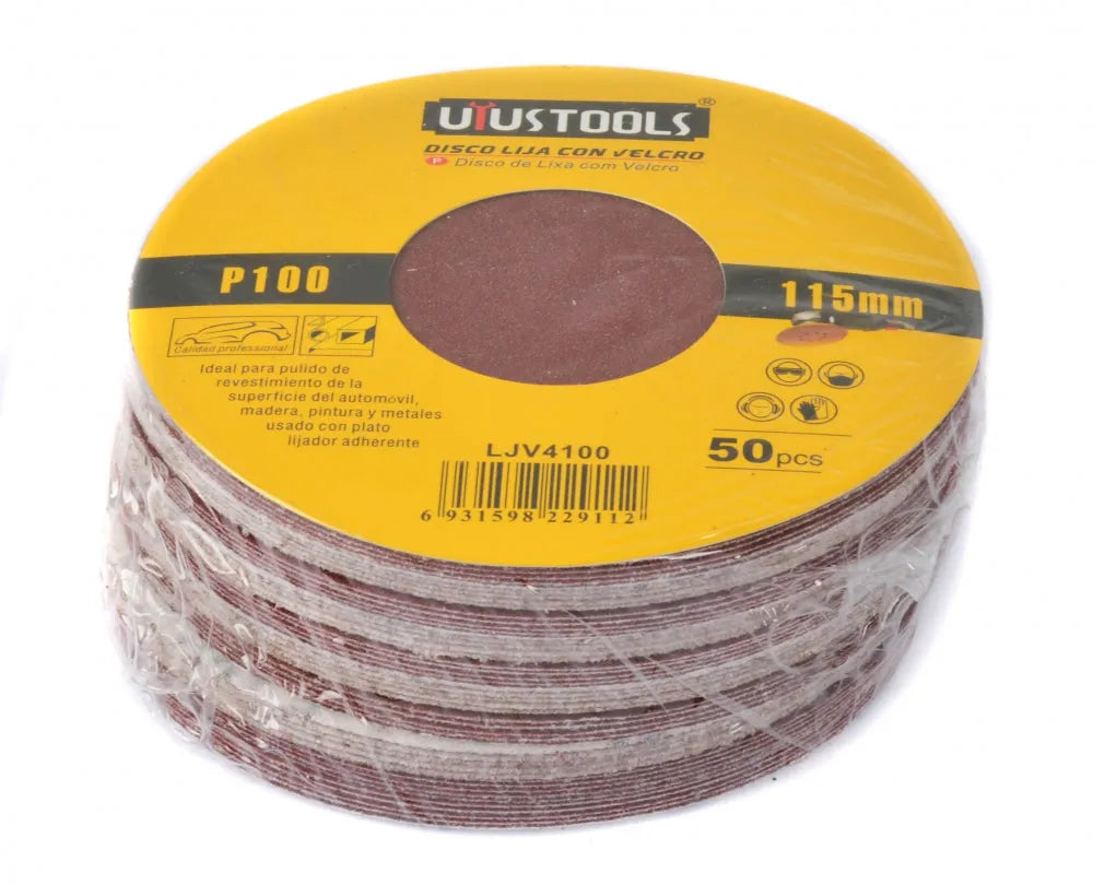 SET 50 UN DISCO LIJA CON VELCRO 4 1/2″ #100 UYUSTOOLS (VENTA UNITARIA)