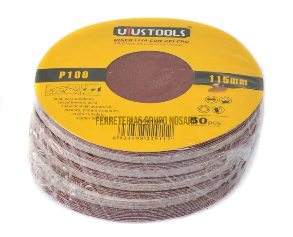 SET 50 UN DISCO LIJA CON VELCRO 4 1/2″ #100 UYUSTOOLS (VENTA UNITARIA)-
