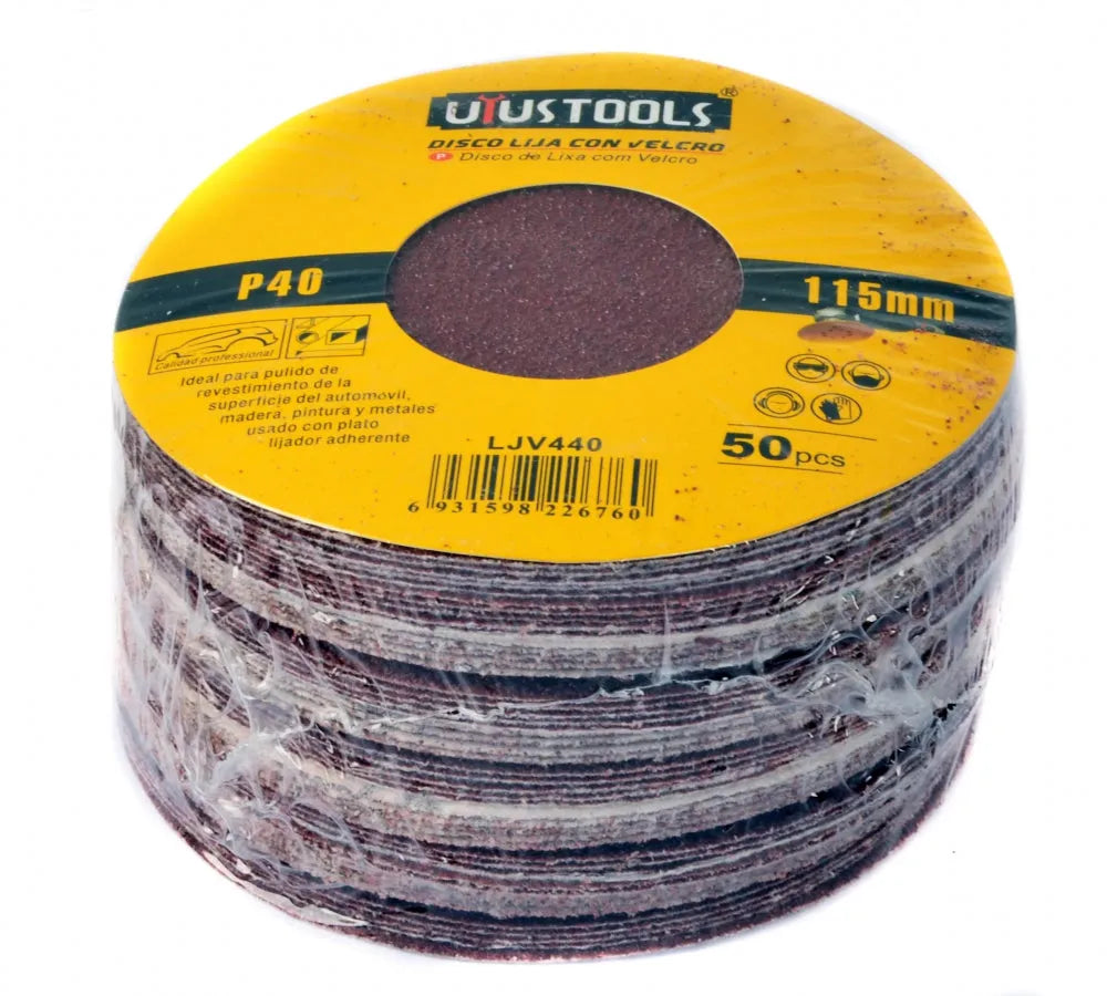 SET 50 UN DISCO LIJA CON VELCRO 4 1/2″ #40 UYUSTOOLS (VENTA UNITARIA)