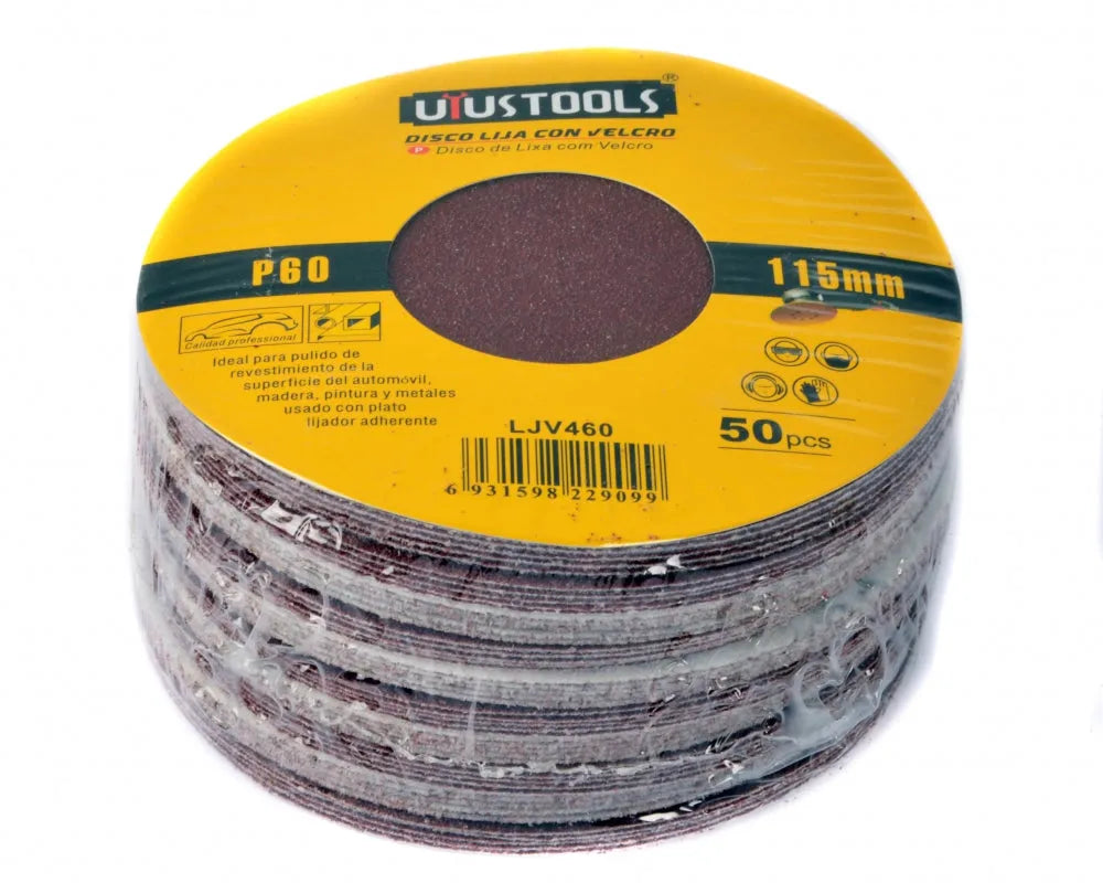 SET 50 UN DISCO LIJA CON VELCRO 4 1/2″ #60 UYUSTOOLS (VENTA UNITARIA)