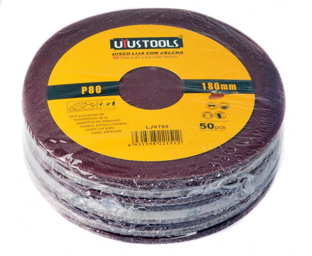 SET 50 UN DISCO LIJA CON VELCRO 7″ #80 UYUSTOOLS (VENTA UNITARIA)