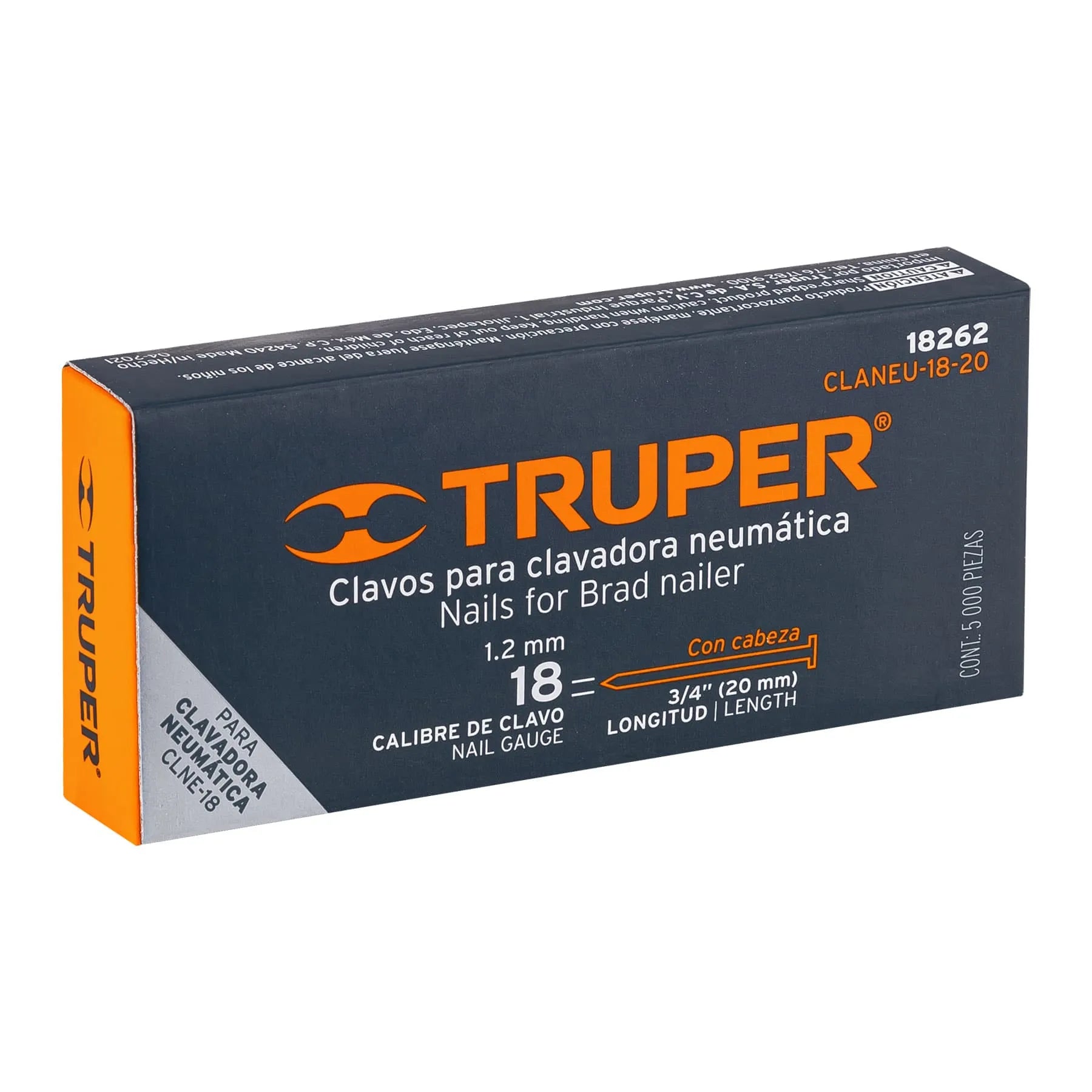 Caja con 5000 clavos calibre 18, 20 mm para CLNE-18, Truper / 18262