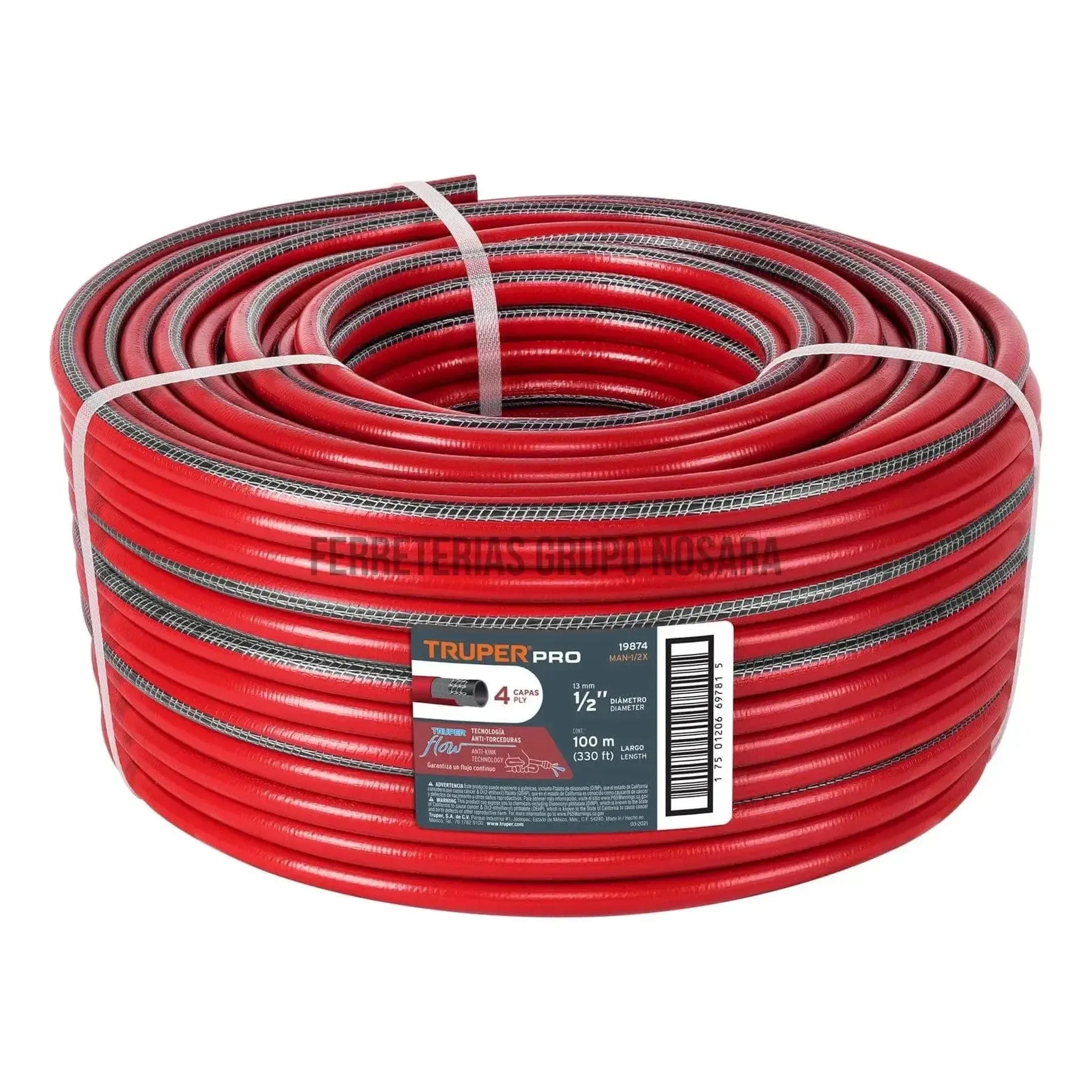 Metro de manguera 1/2" 4 capas en rollo de 100 m, Truper / 19874-