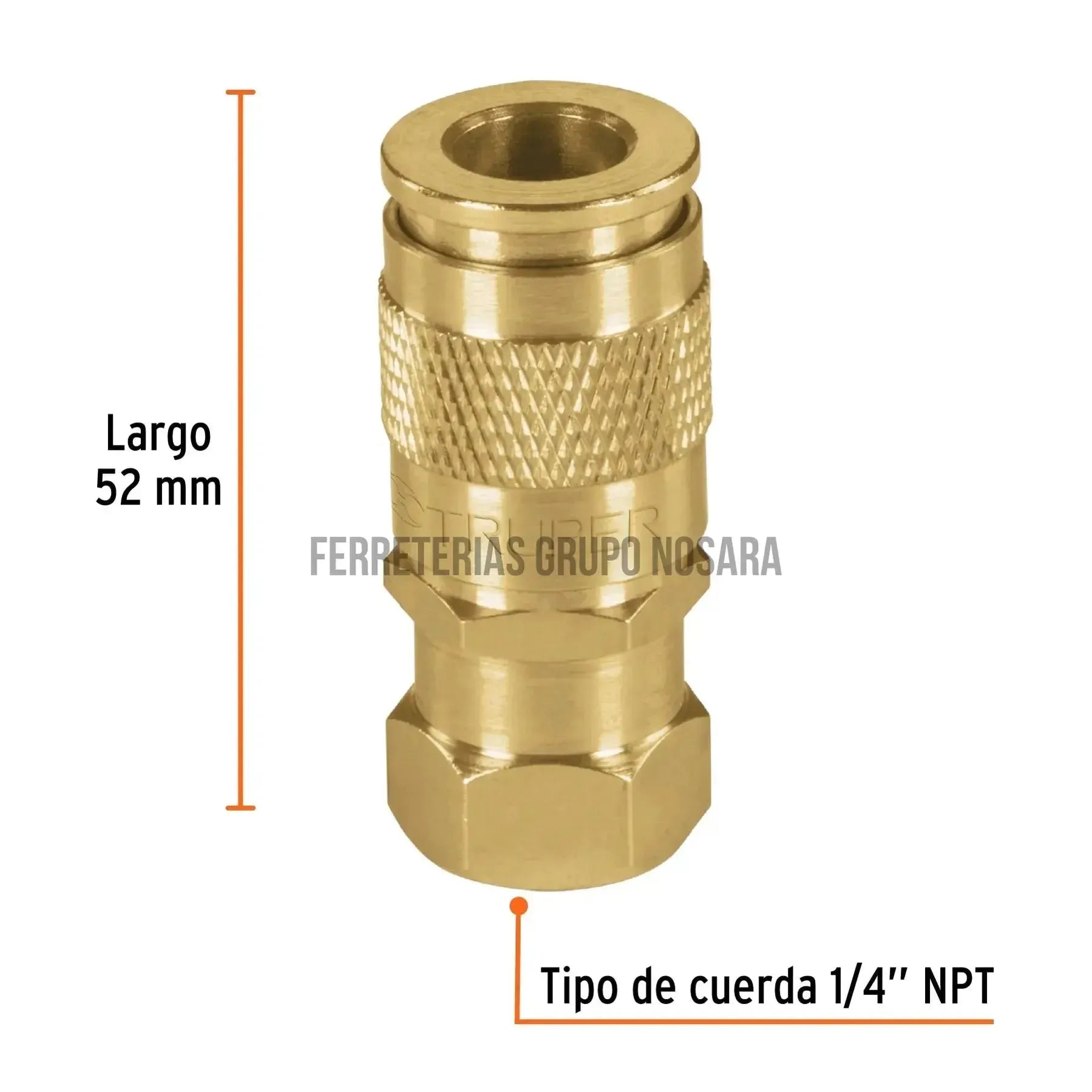 Cople rápido de latón, CORUM cuerda 1/4 NPT, Truper 1/4 / 19029-
