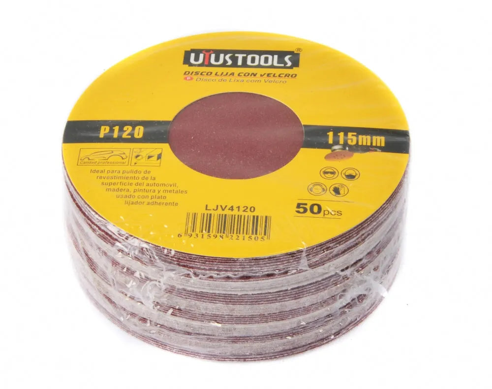 SET 50 UN DISCO LIJA CON VELCRO 4 1/2″ #120 UYUSTOOLS (VENTA UNITARIA)