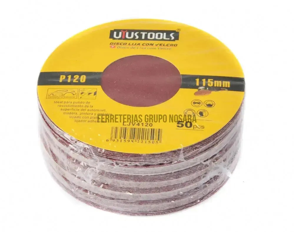 SET 50 UN DISCO LIJA CON VELCRO 4 1/2″ #120 UYUSTOOLS (VENTA UNITARIA)-