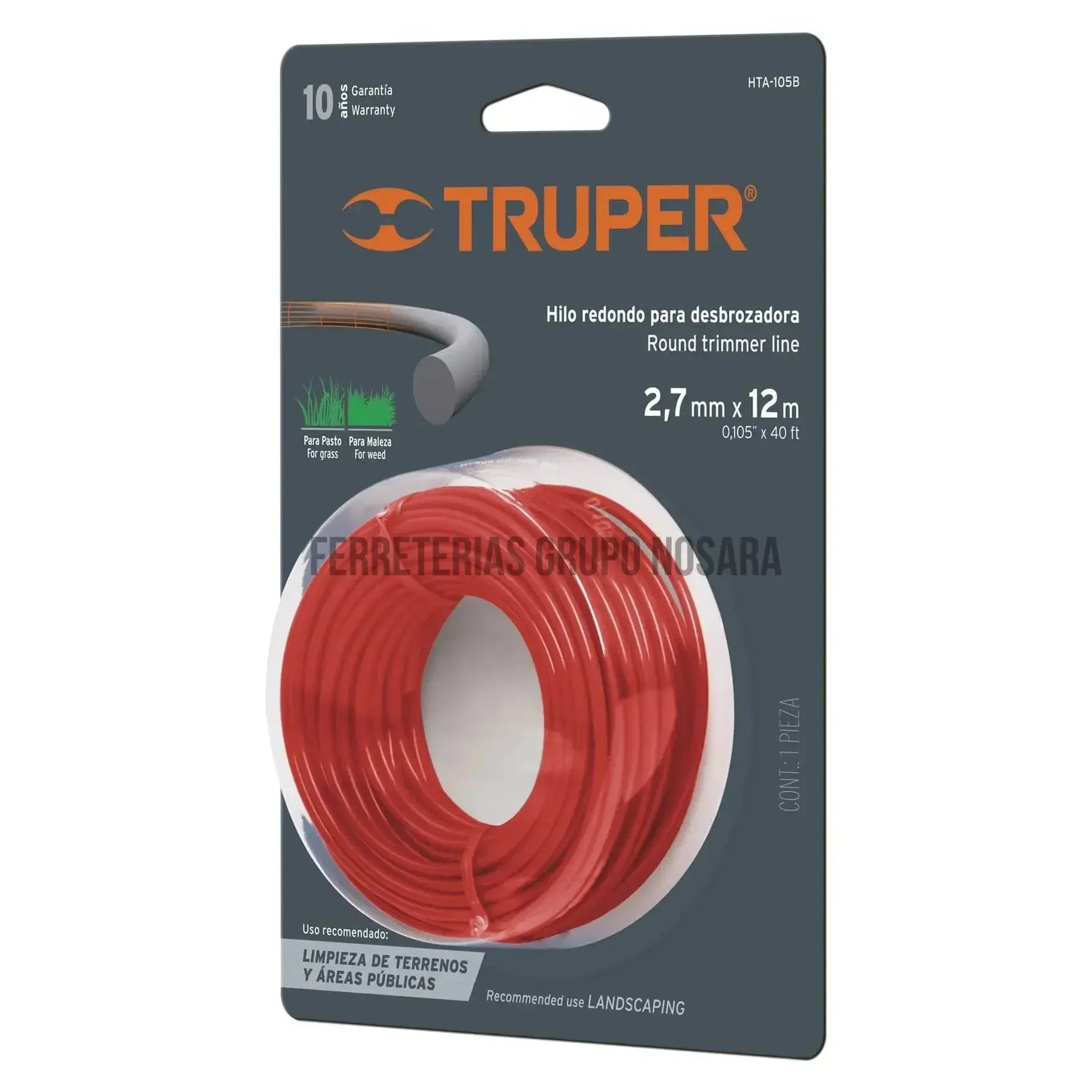 Rollo de hilo para desbrozadora, 2.7 mm x 12 m, Truperr / 16945-