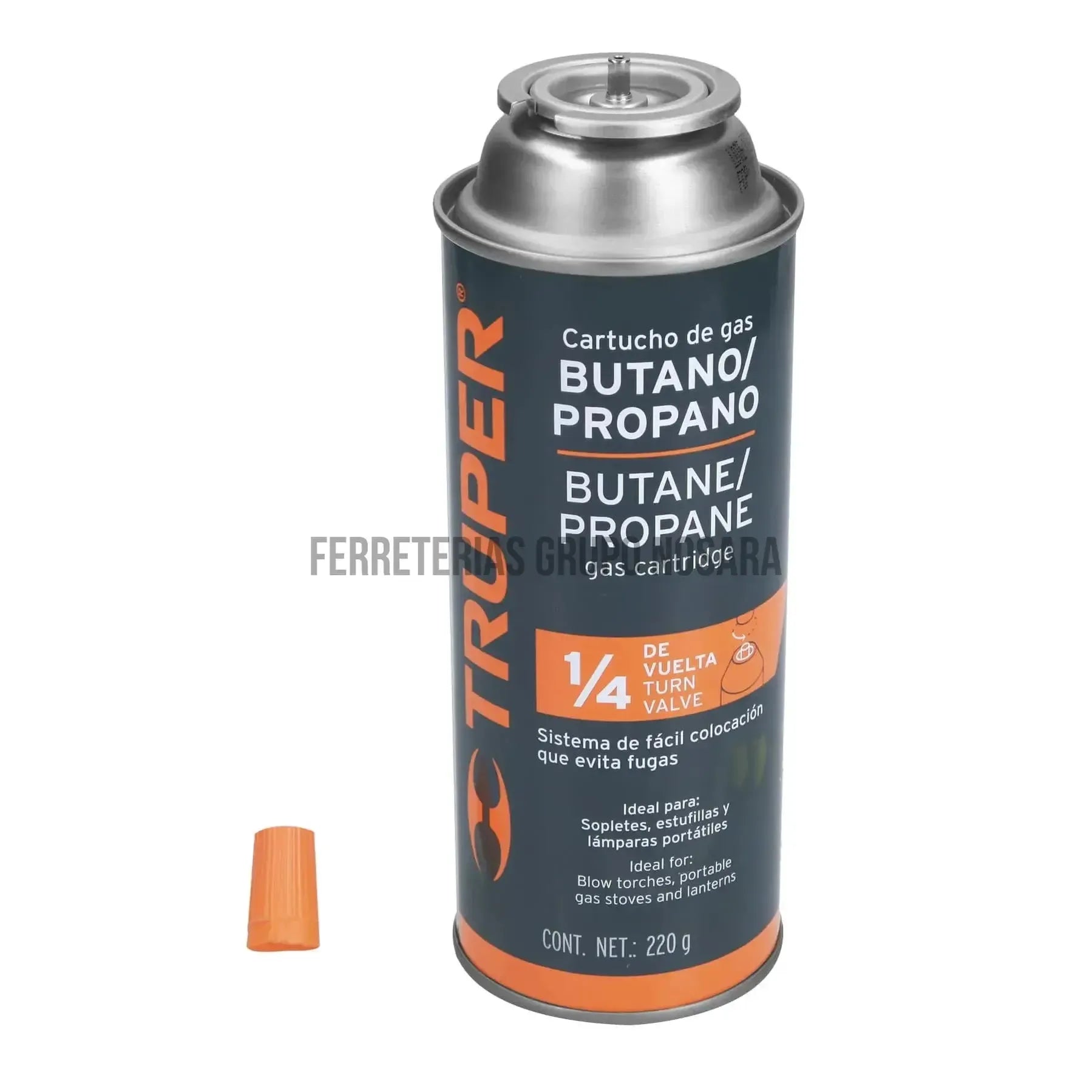 Lata de gas de 220 g válvula de 1/4 de vuelta, Truper / 11920-
