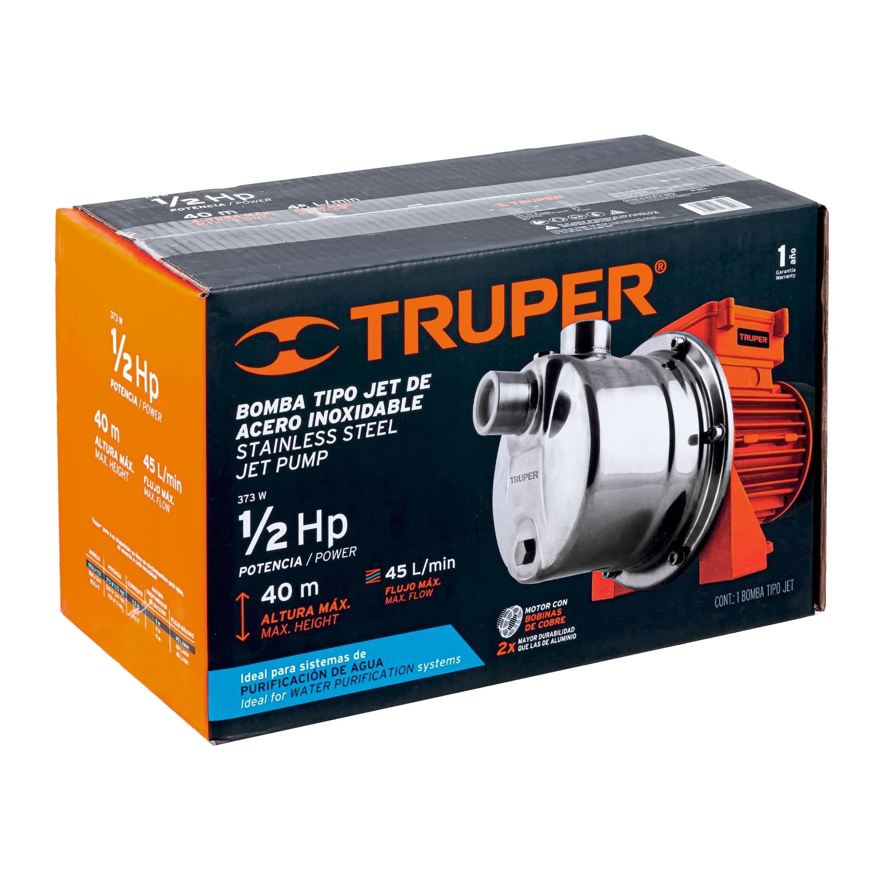 Truper Bomba eléctrica tipo jet para agua, acero inoxidable, 1/2 HP / 13555