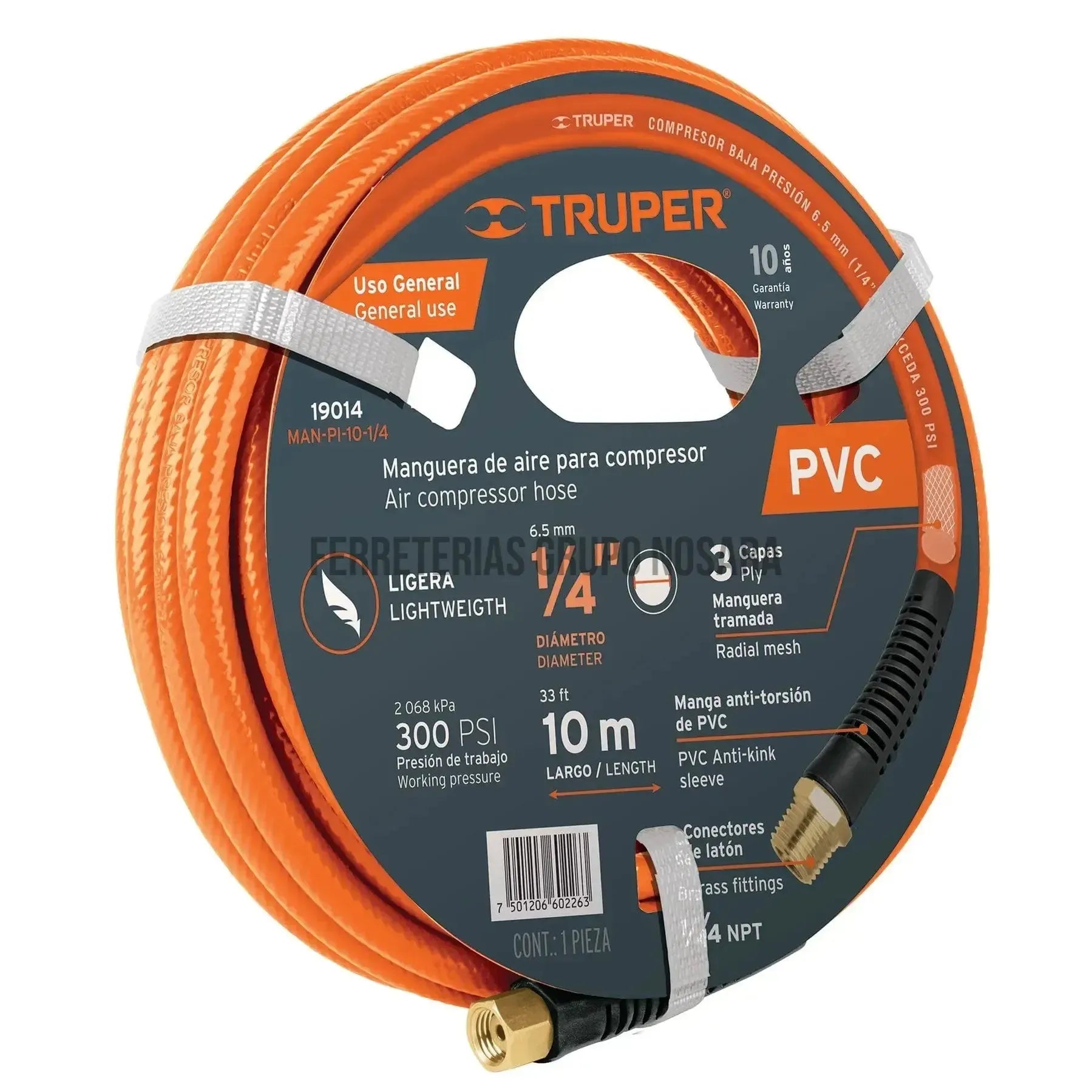 Manguera de PVC para compresor, 10 m x 1/4", Truper / 19014-