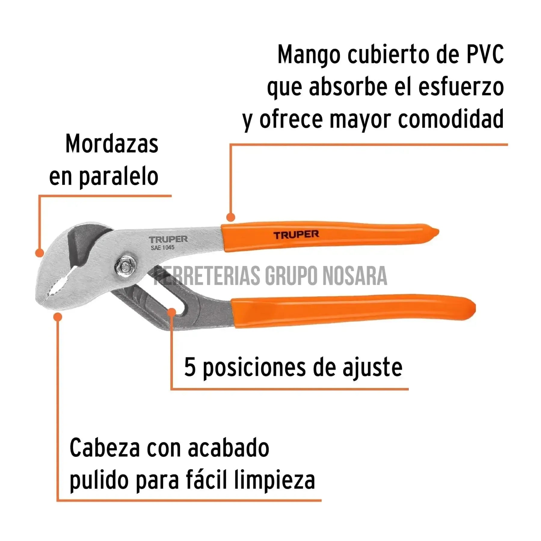 Pinza de extensión 8 mango de PVC, TRUPER PEX-8 / 17350-