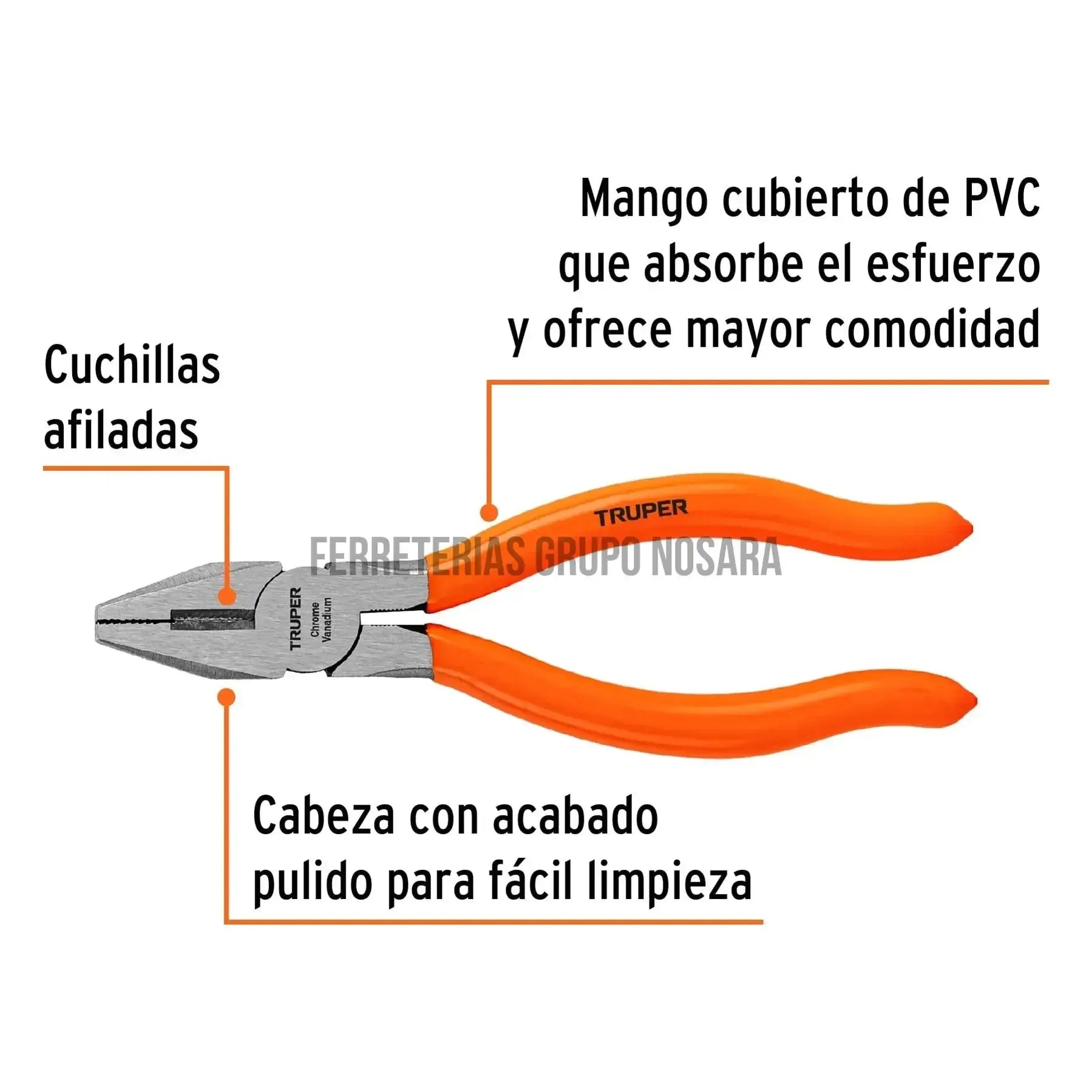 Pinza para electricista 6" mango de PVC Truper T200-6 / 17306-