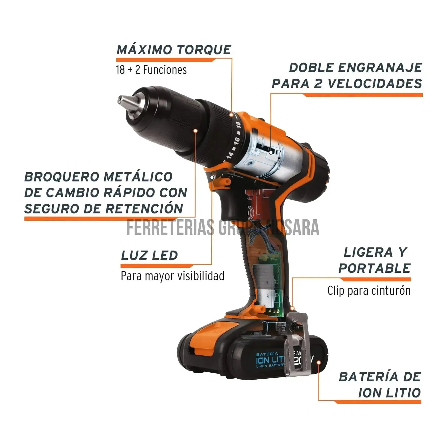 Rotomartillo inalámbrico 1/2', 20 V, Truper / 18155-