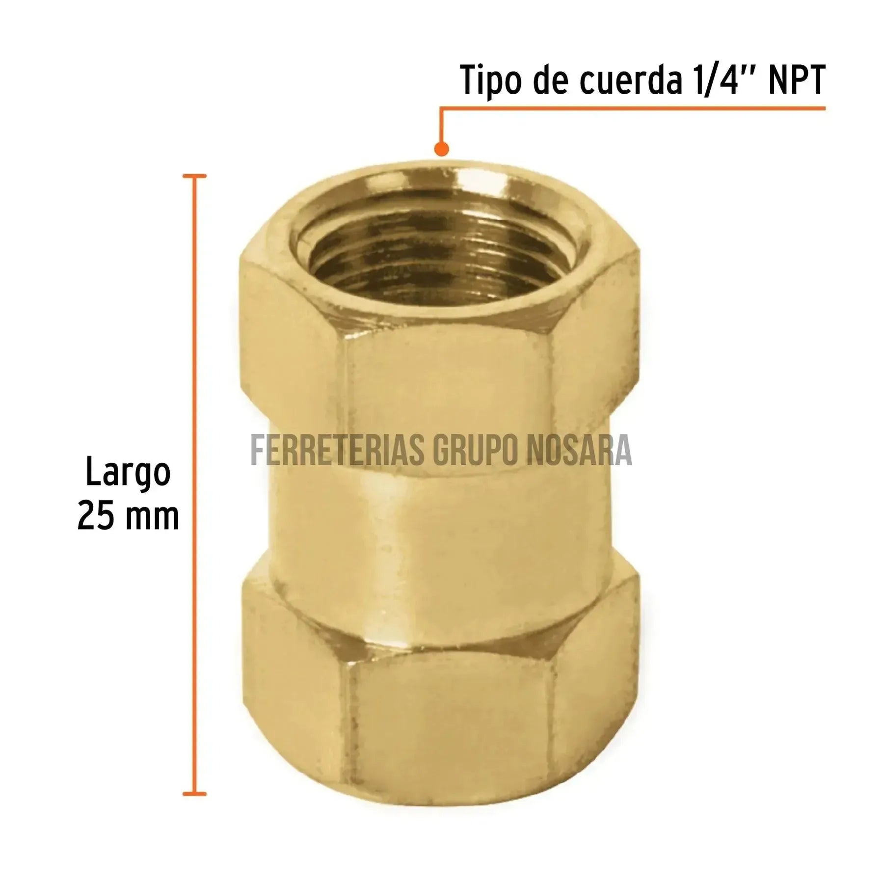 Cople de latón, tipo FF, cuerda 1/4 NPT, Truper / 19025-