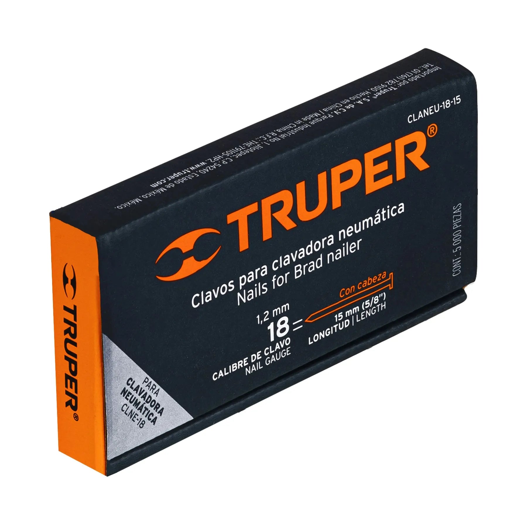 Caja con 5000 clavos calibre 18, 15 mm para CLNE-18, Truper / 18261