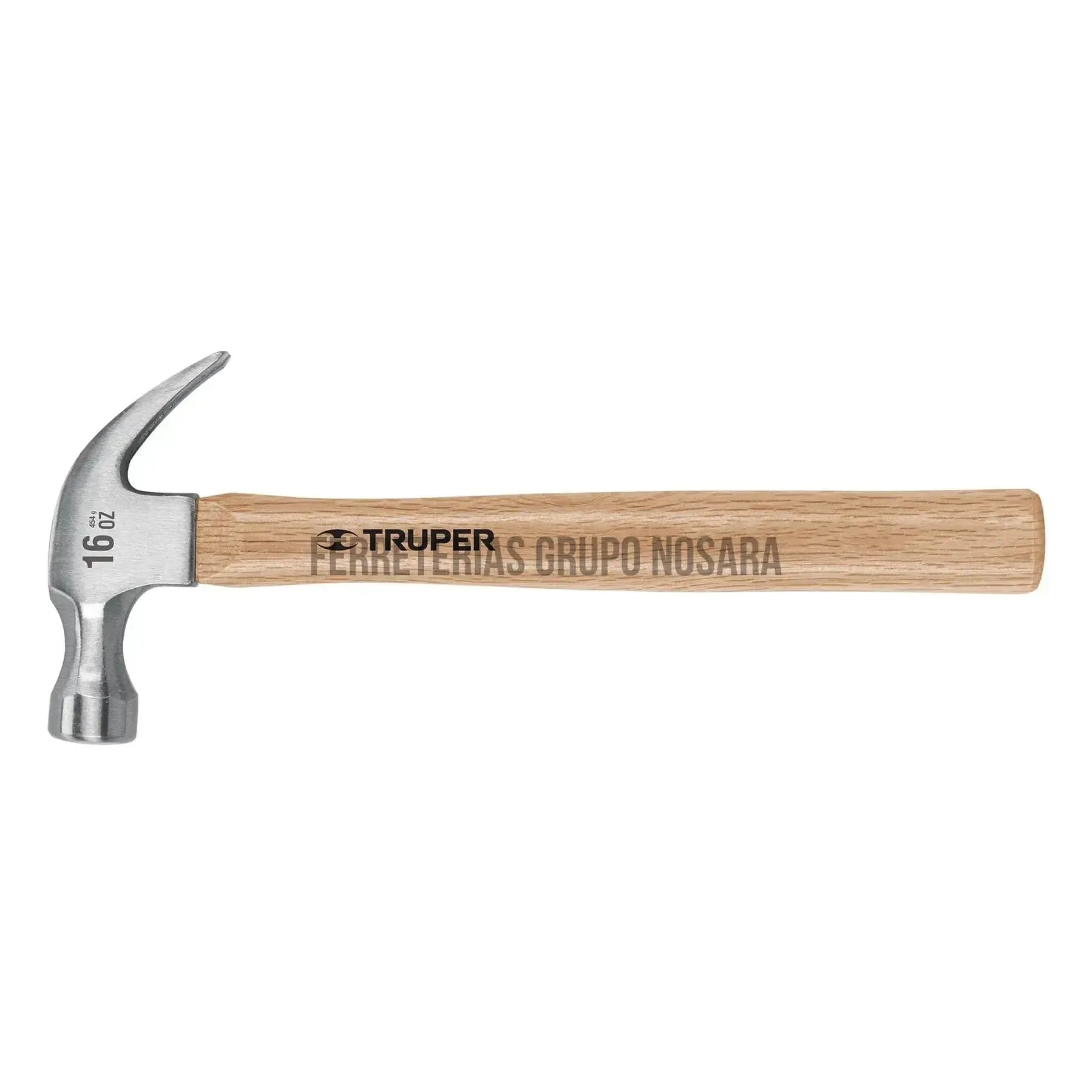 Martillo pulido 16 oz uña curva, mango madera, Truper / 16752-