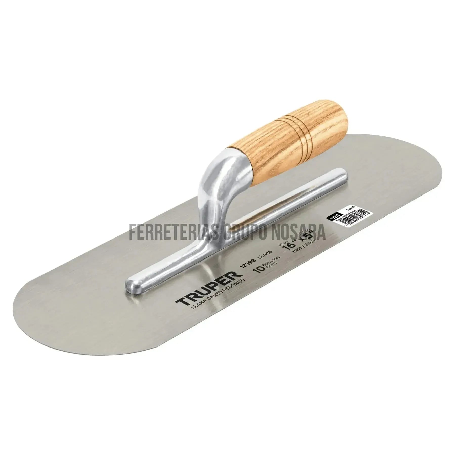 Llana canto redondo 16" x 5" con mango de madera, Truper / 12398-
