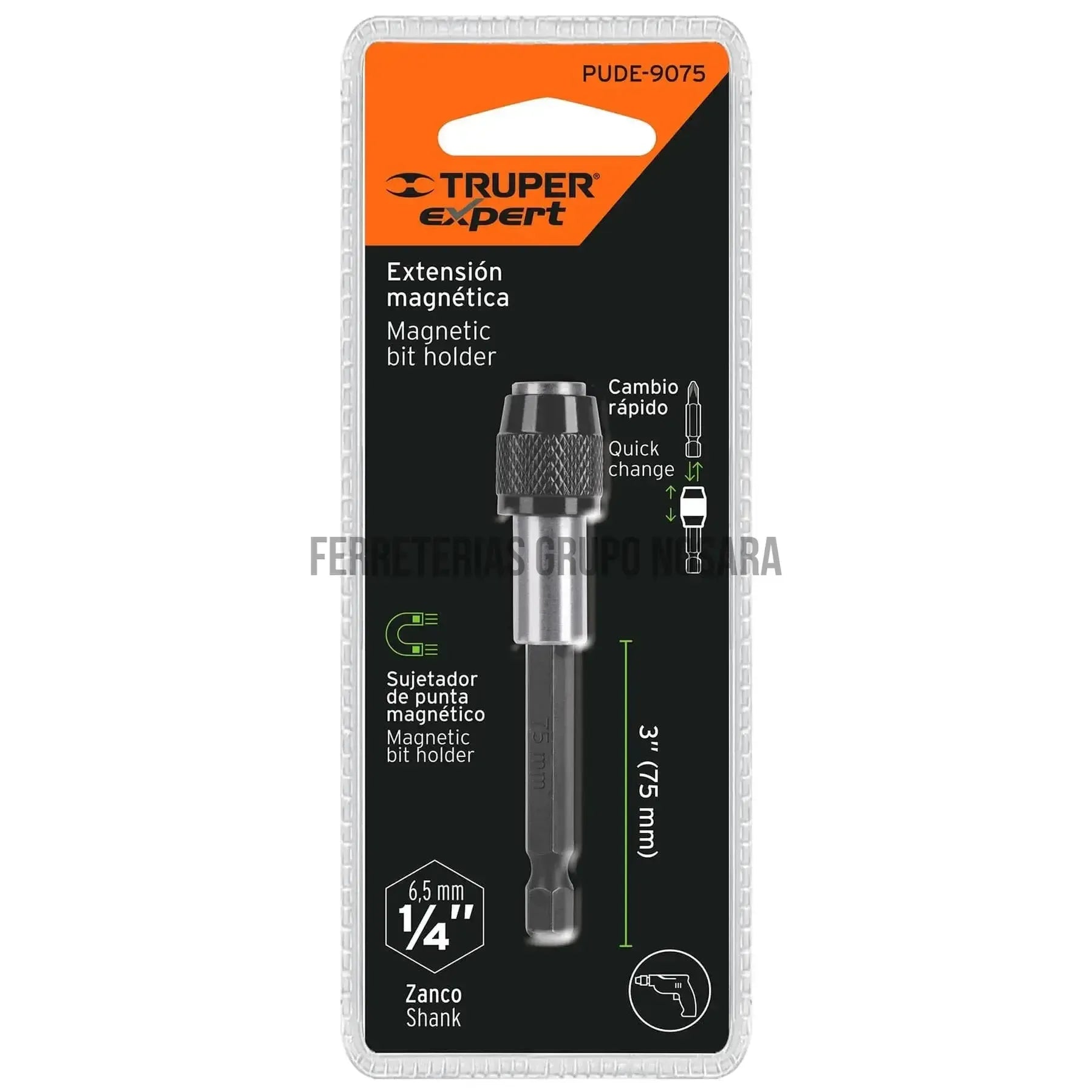 Adaptador magnetico 75 mm para puntas Truper Expert PUDE-9075 / 11873-