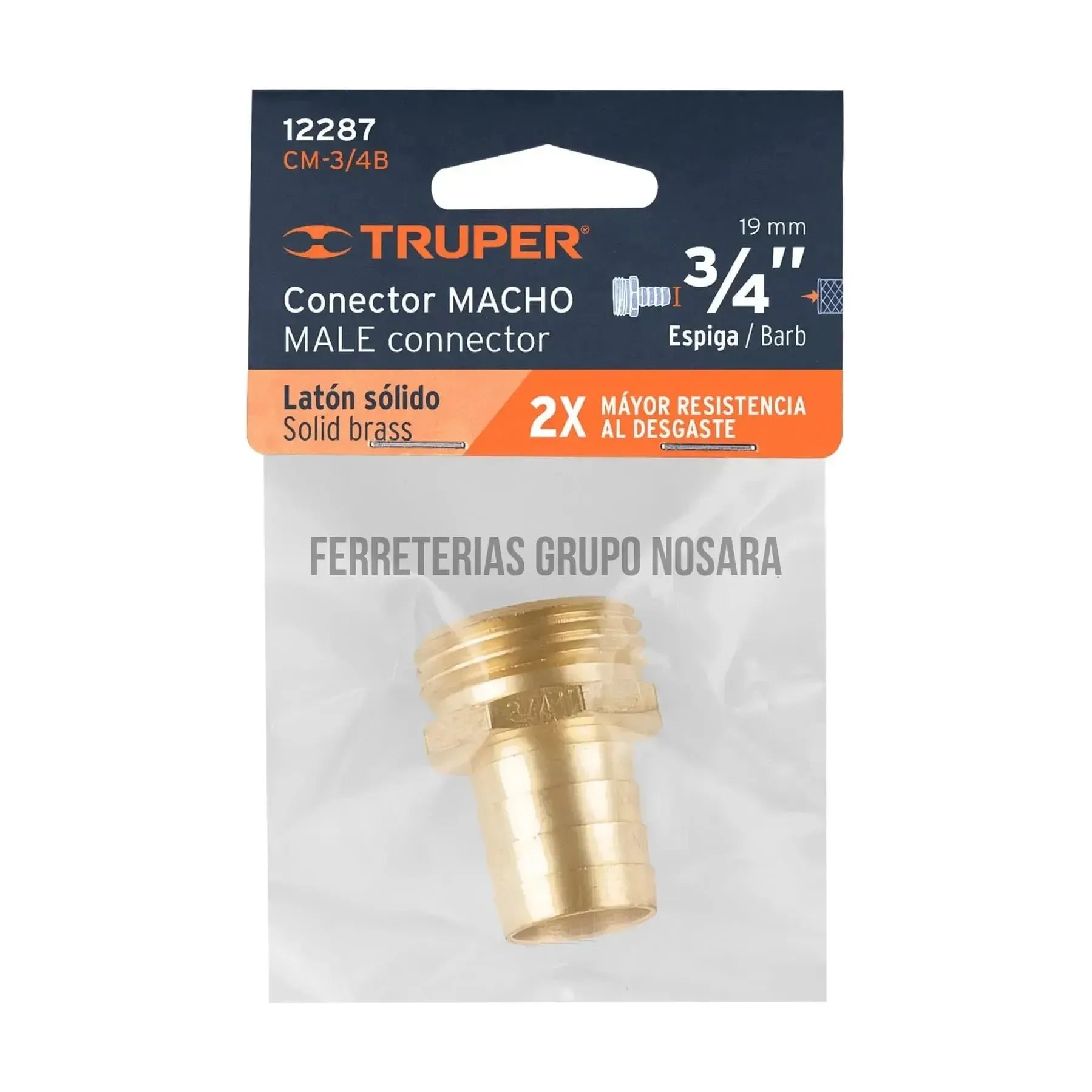 Conector 3/4' M de latón sólido para manguera, Truper / 12287-