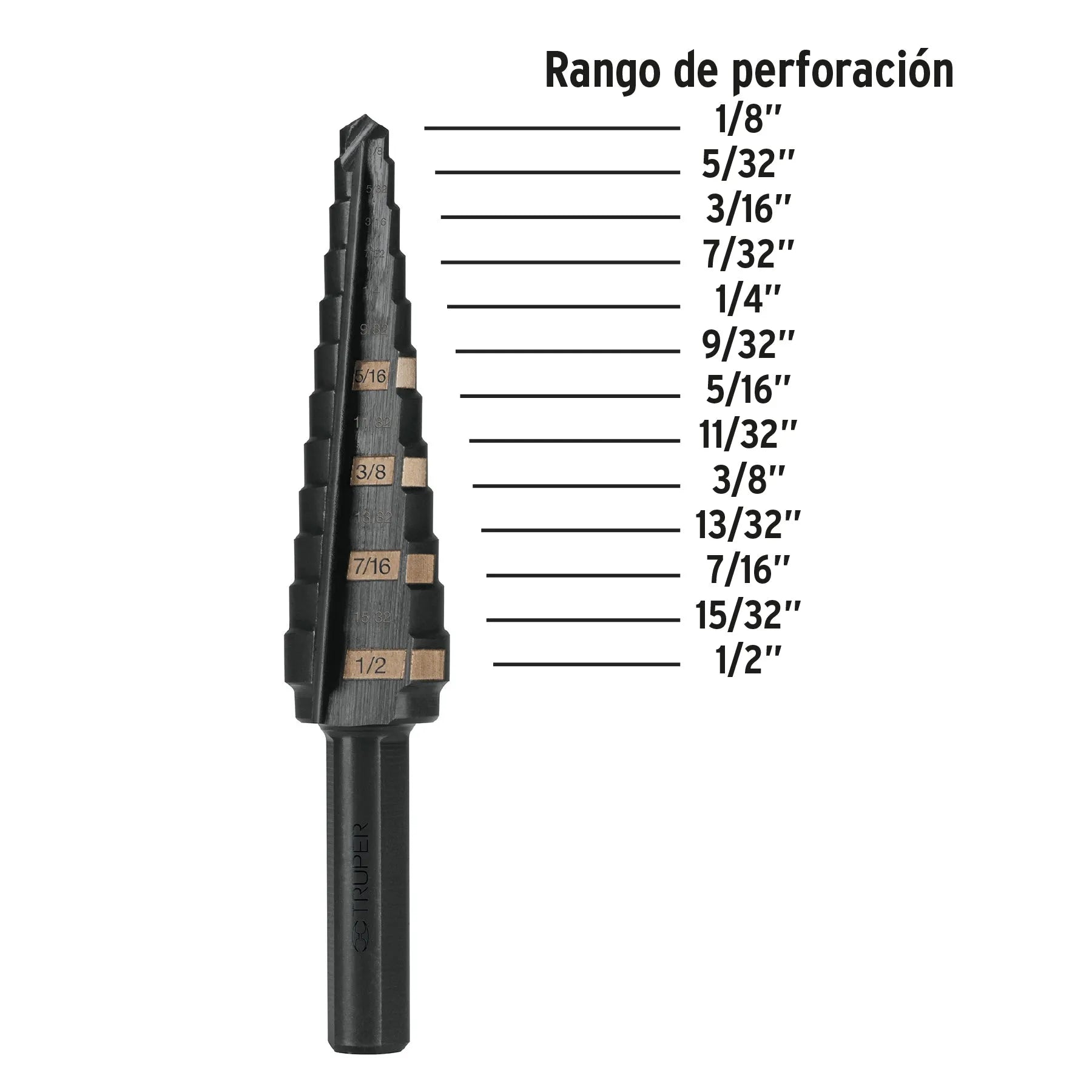 Broca escalonada óxido negro 13 escalones 1/8 a 1/2 TRUPER / 12122