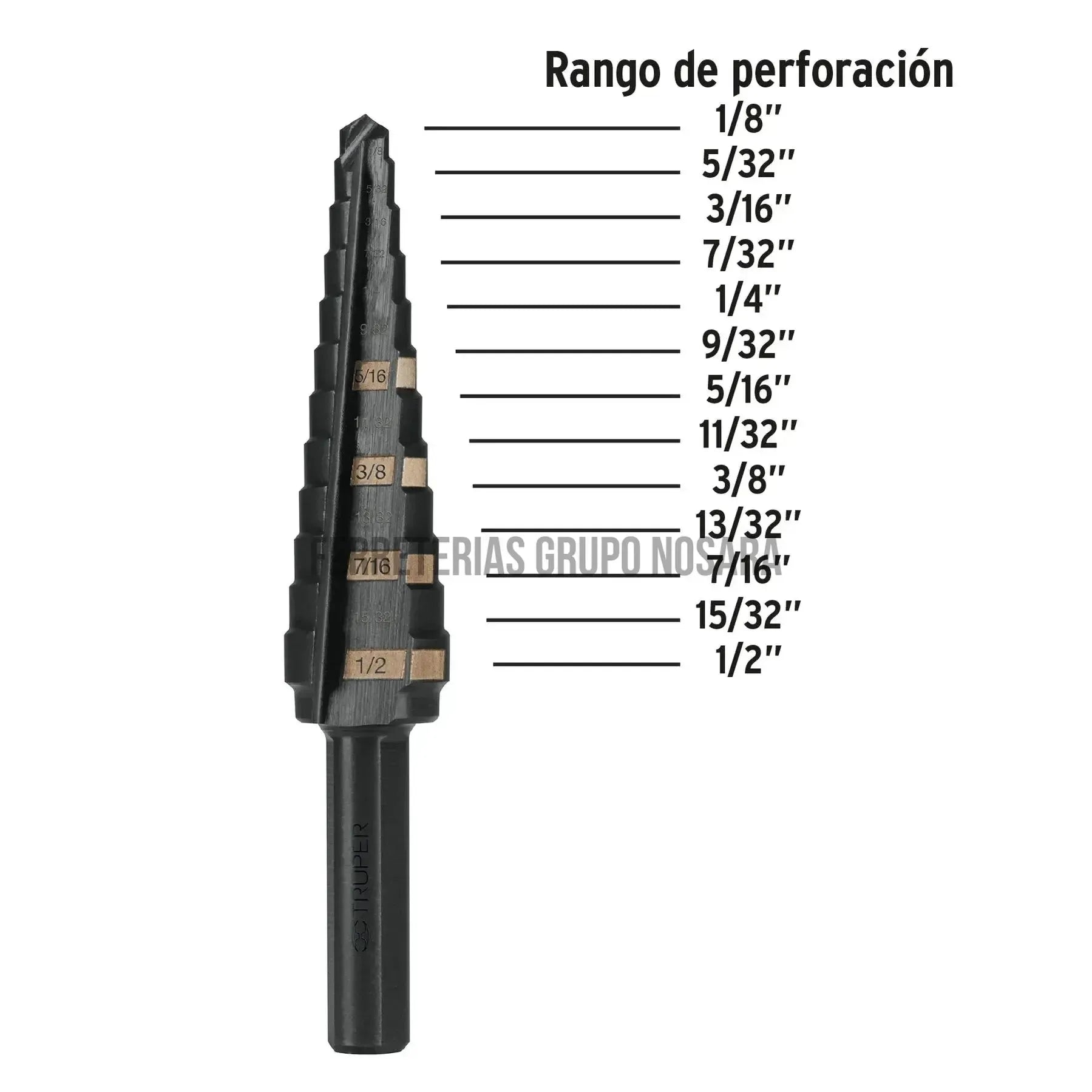 Broca escalonada óxido negro 13 escalones 1/8 a 1/2 TRUPER / 12122-