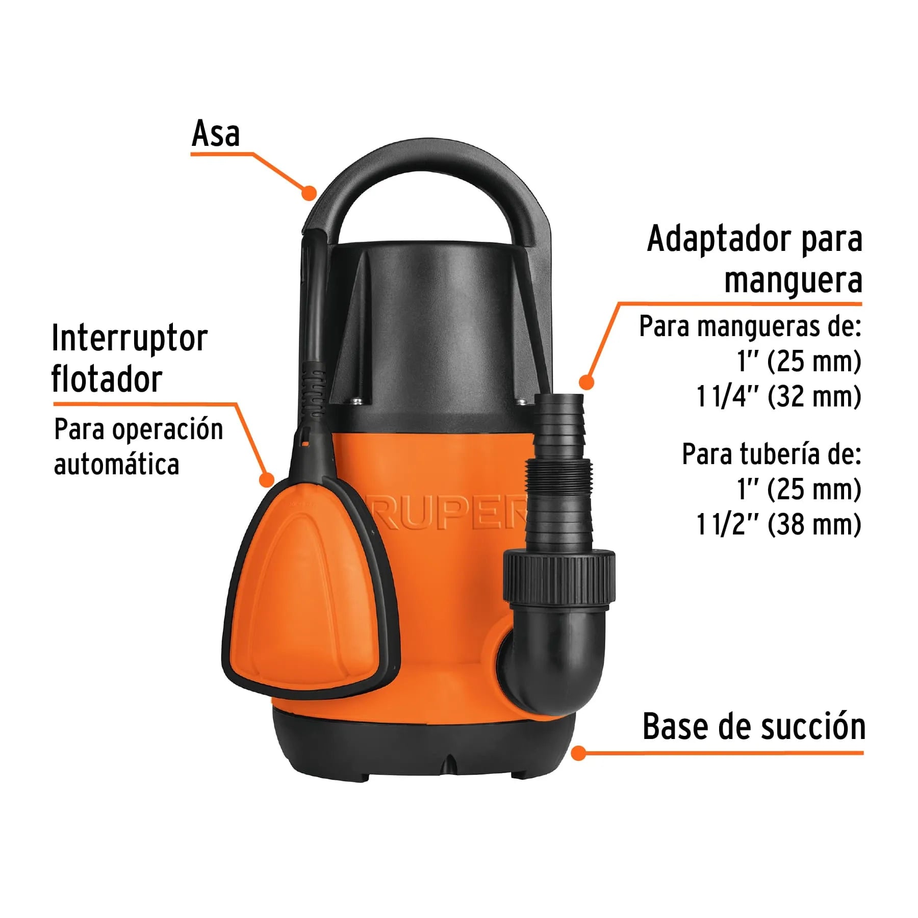Bomba sumergible plástica para agua limpia 1 HP, Truper / 12602