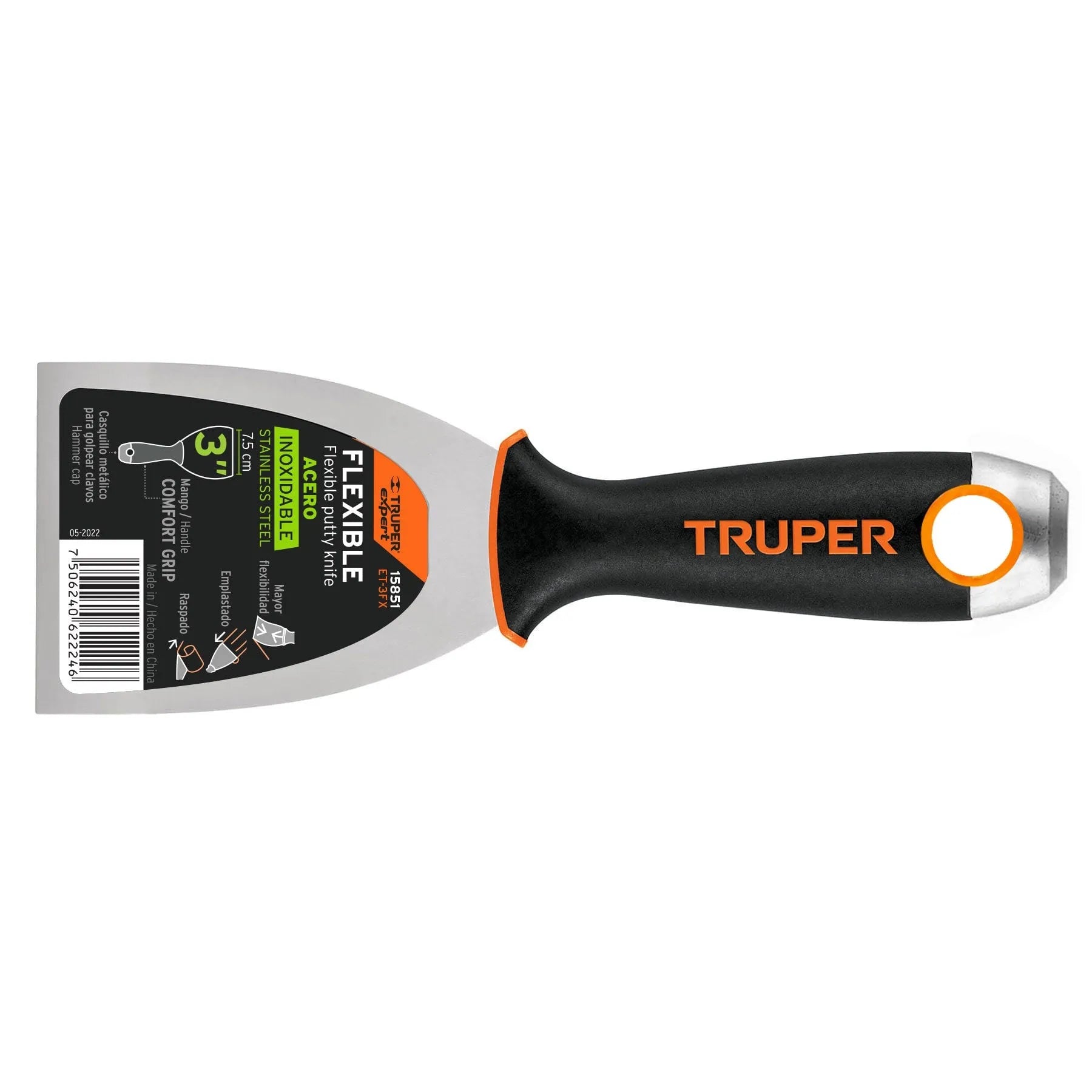 Espátula flexible 3" acero inox. mango Comfort Grip, Expert / 15851