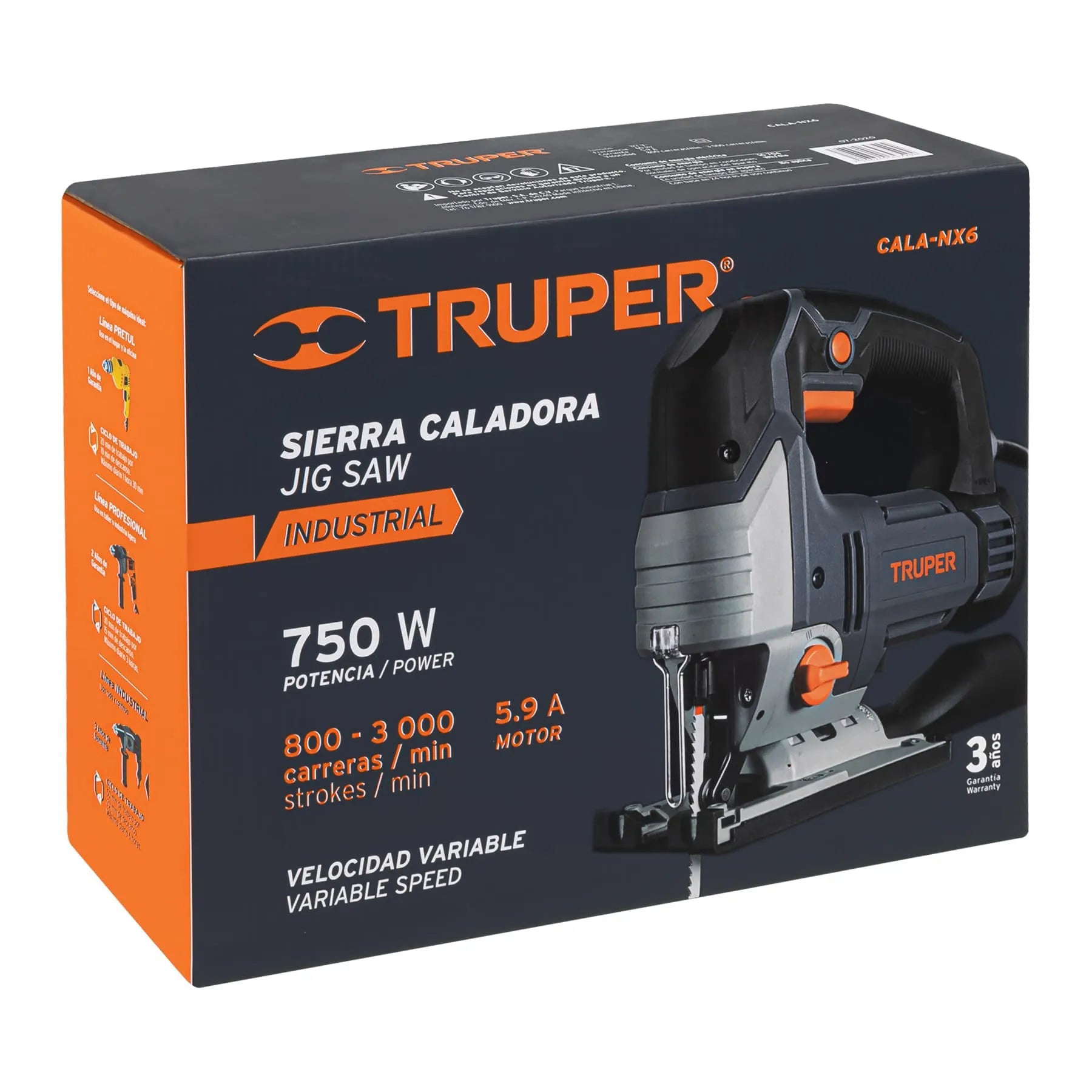 Sierra caladora 750 W 5.9 A velocidad variable, industrial / 15348