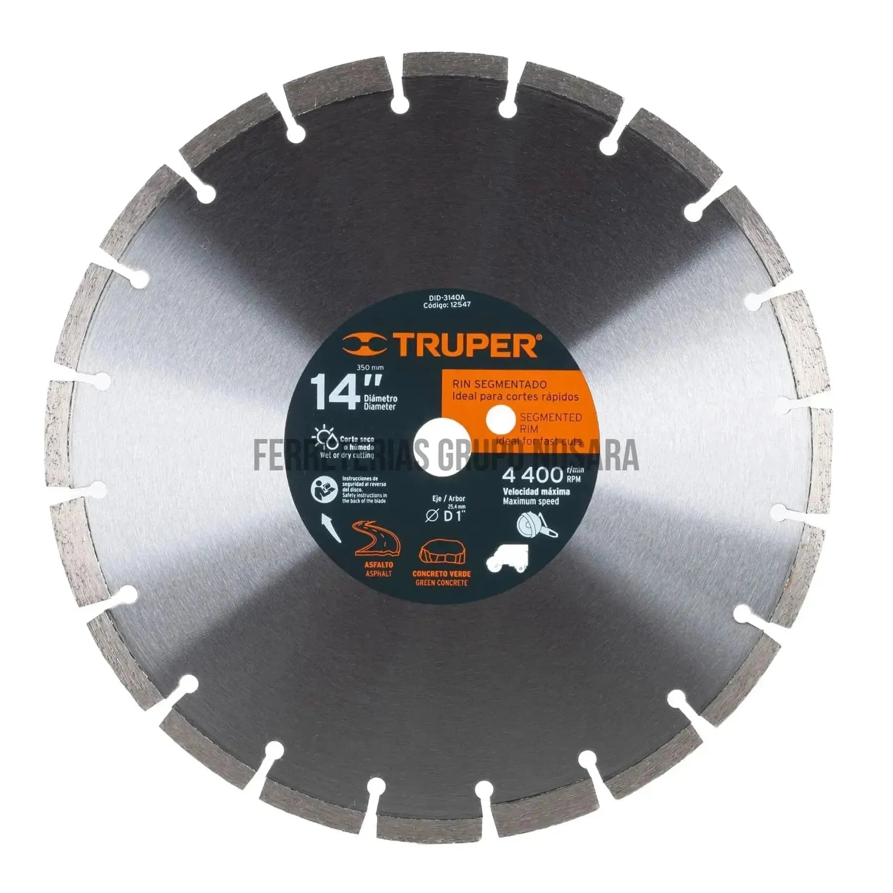 Disco de diamante de 14" x 2.8 mm corte asfalto y concreto / 12547-