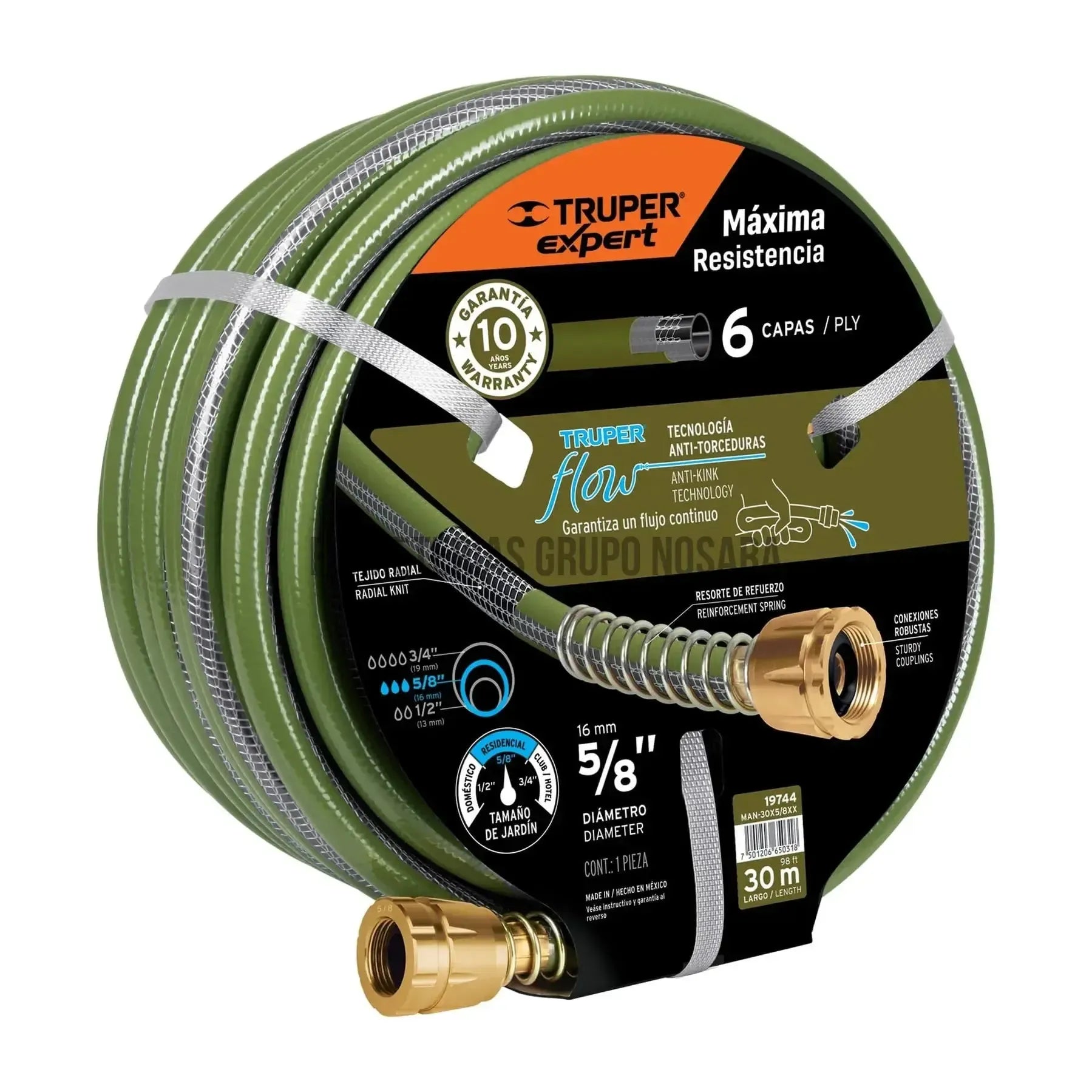 Mangueras 5/8", flujo continuo 6 capas, conexiones metal, 25m / 19702-