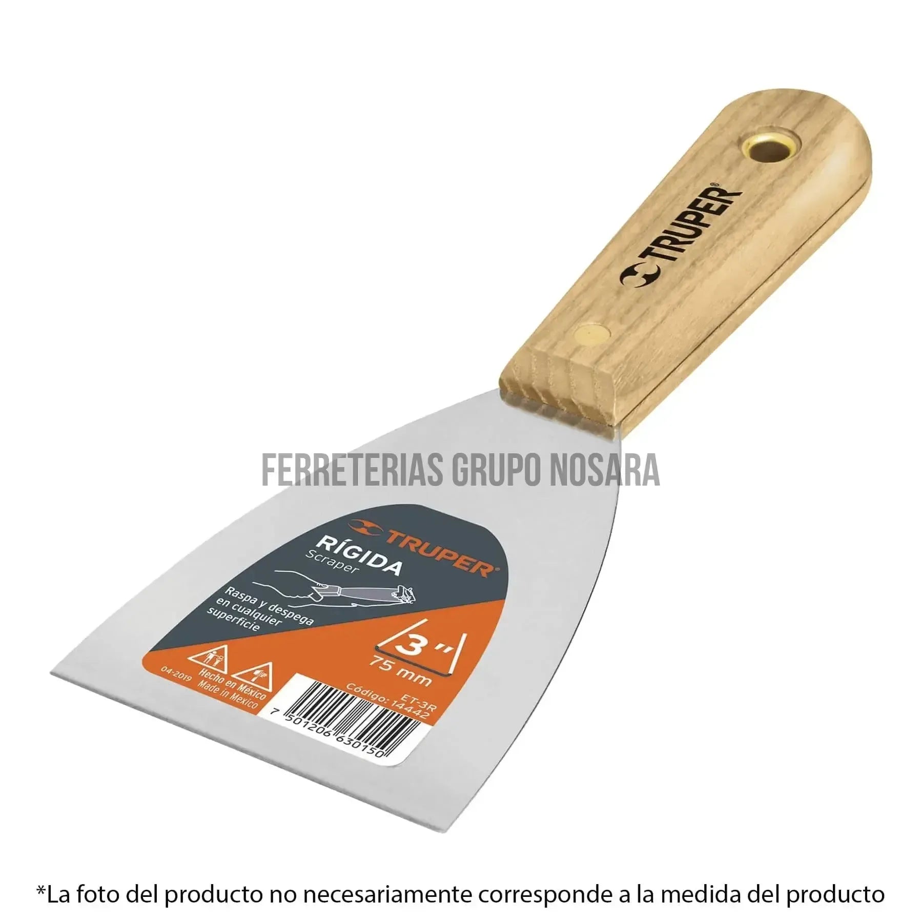 Espátula rígida 1' con mango de madera, Truper / 14440-
