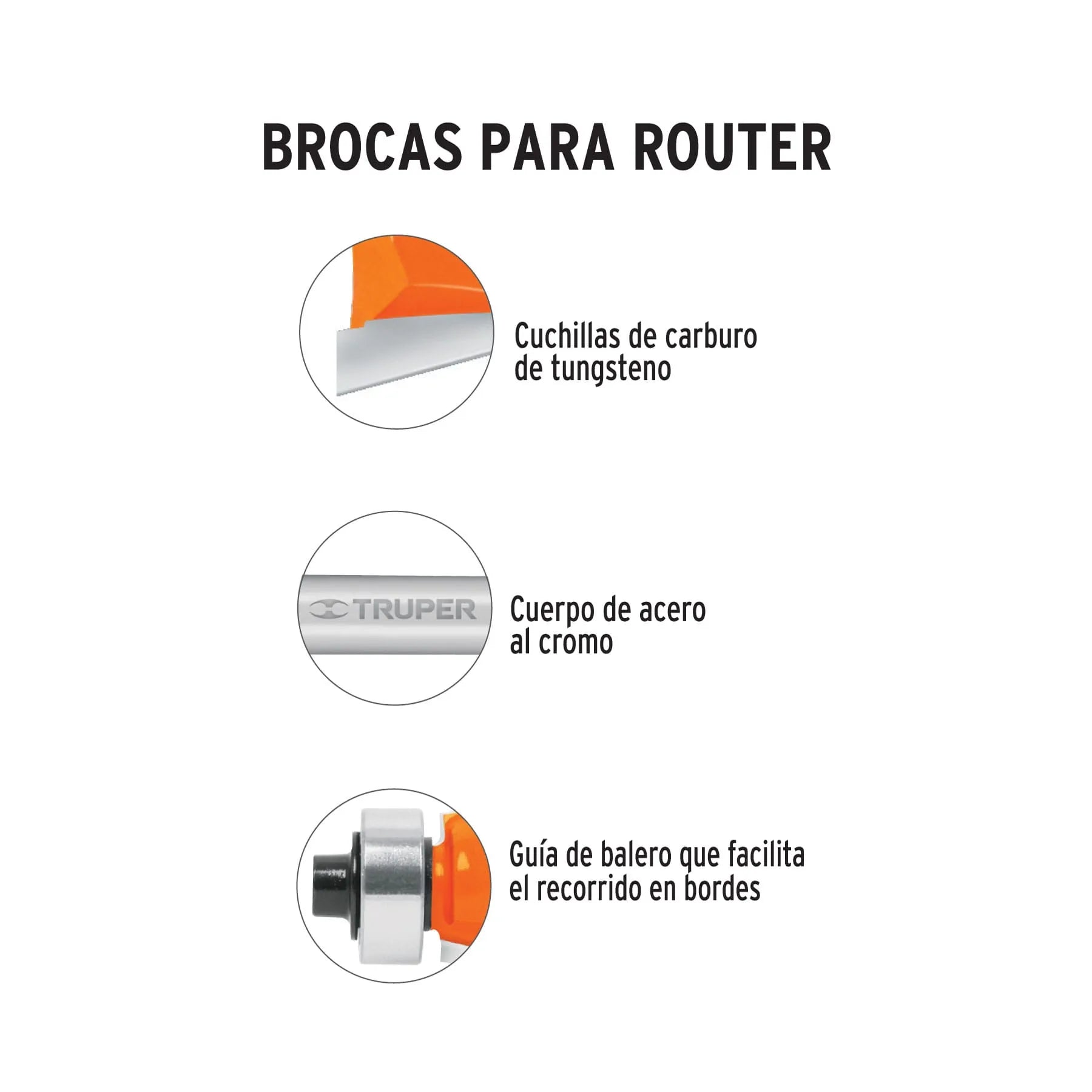 Broca para router, bocel cuarto, 1-1/8" con balero, Truper / 11485