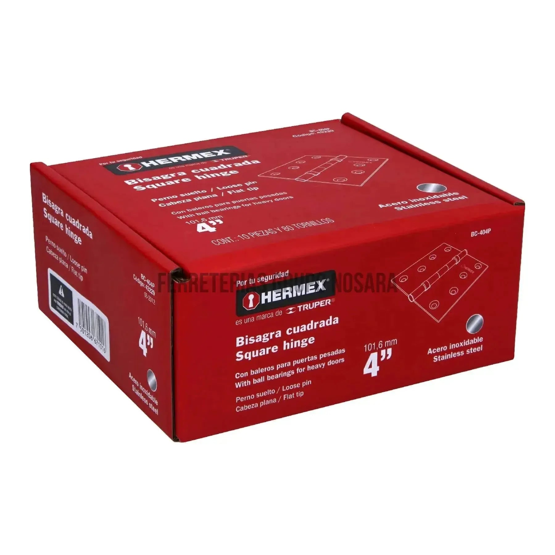 Bisagra cuadrada 4' acero inoxidable, plana, Hermex / 43229-