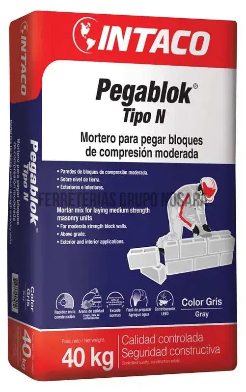 MORTERO PEGABLOCK TIPO N 40KG INTACO-