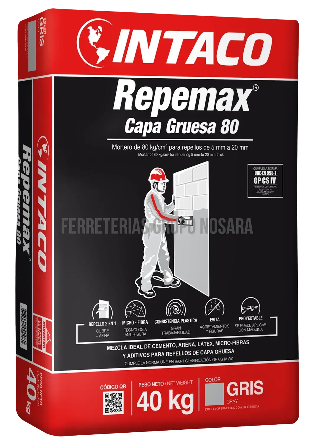 MORTERO REPEMAX CAPA GRUESA 80 SACO 40 kg INTACO (GRIS)-
