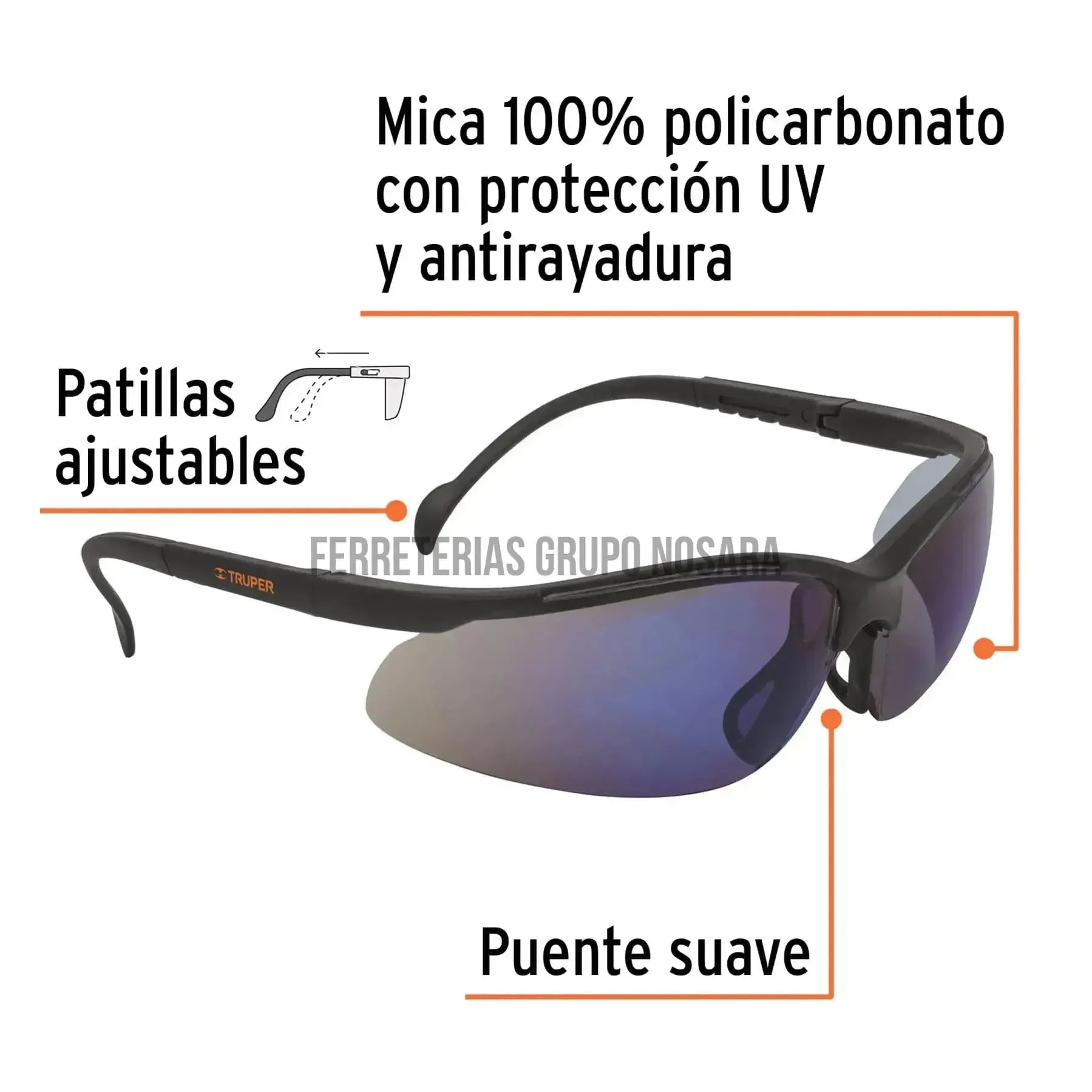 Lentes de seguridad espejo azul, Truper Visión / 10826-