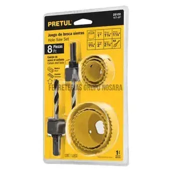 Juego de 7 brocasierras acero al carbono y 1 mandril, Pretul-