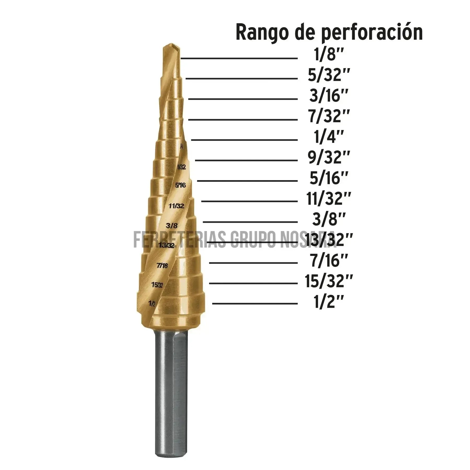 Broca escalonada titanio 13 escalones 1/8" a 1/2", Expert / 101551-