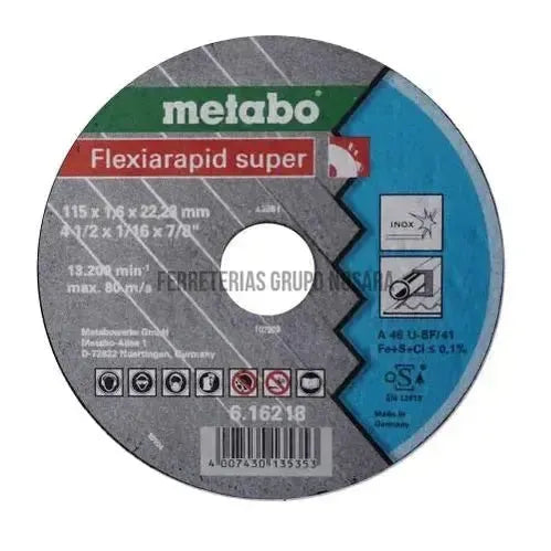 METABO DISCO CORTE METAL 4-1/2" #6.16218 AC. I FLEXIARAPID SUPER-