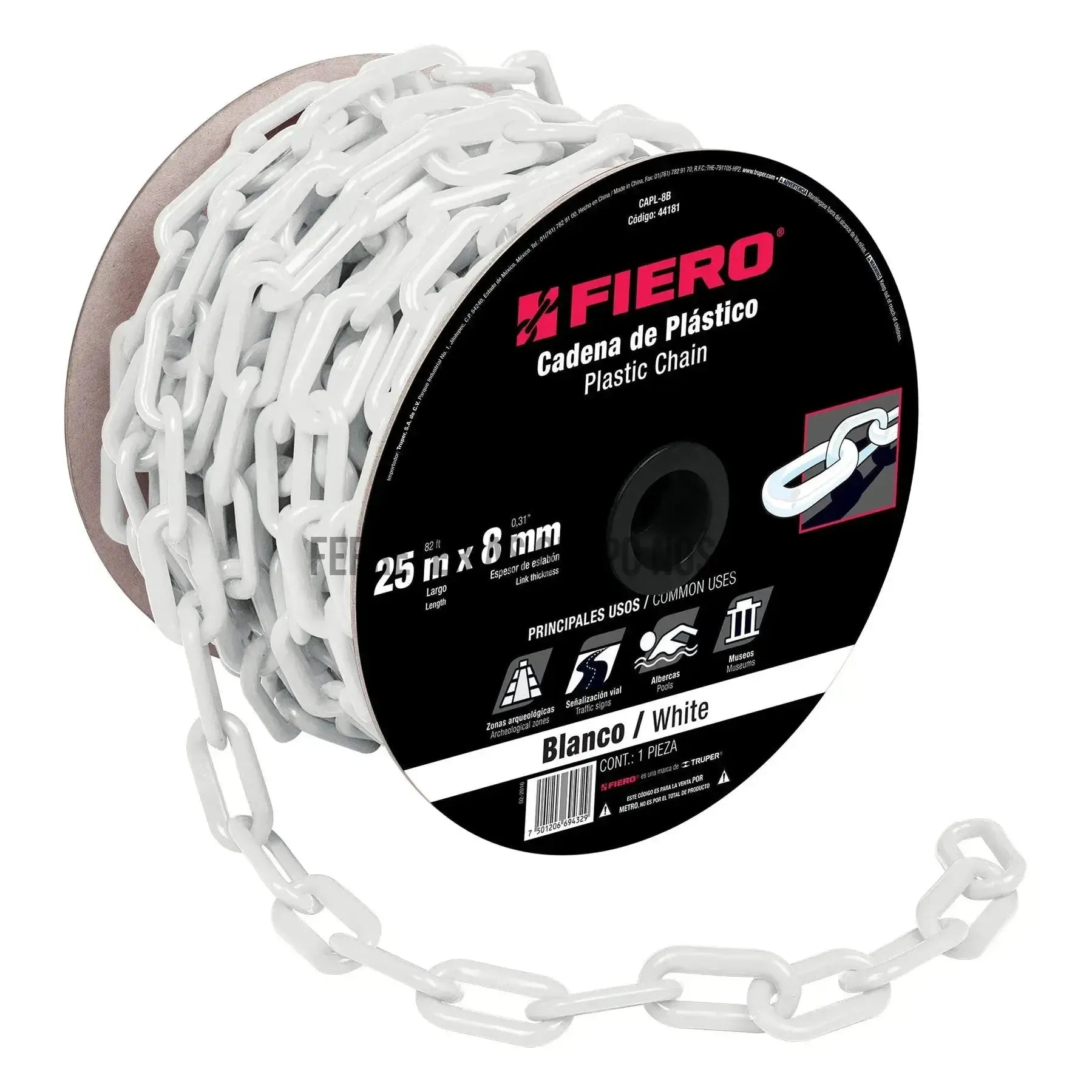 CADENA PLASTICA BLANCA 8MM 5/16"" 25MT-200039-7501206694329
