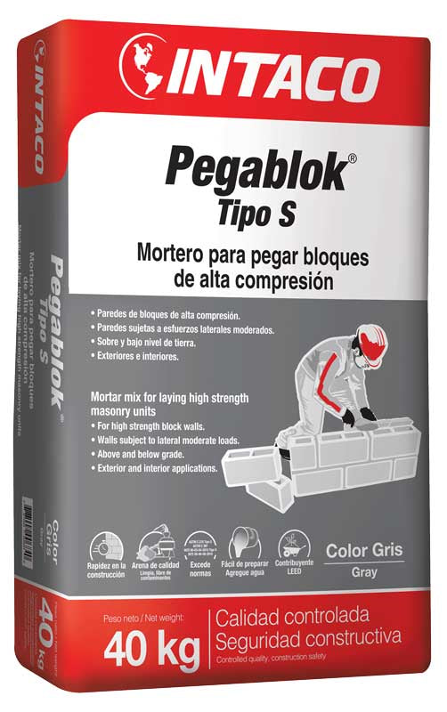 Mortero Pegablok Tipo S compresion alta saco 40 kg Intaco (gris)-200503-787002006840