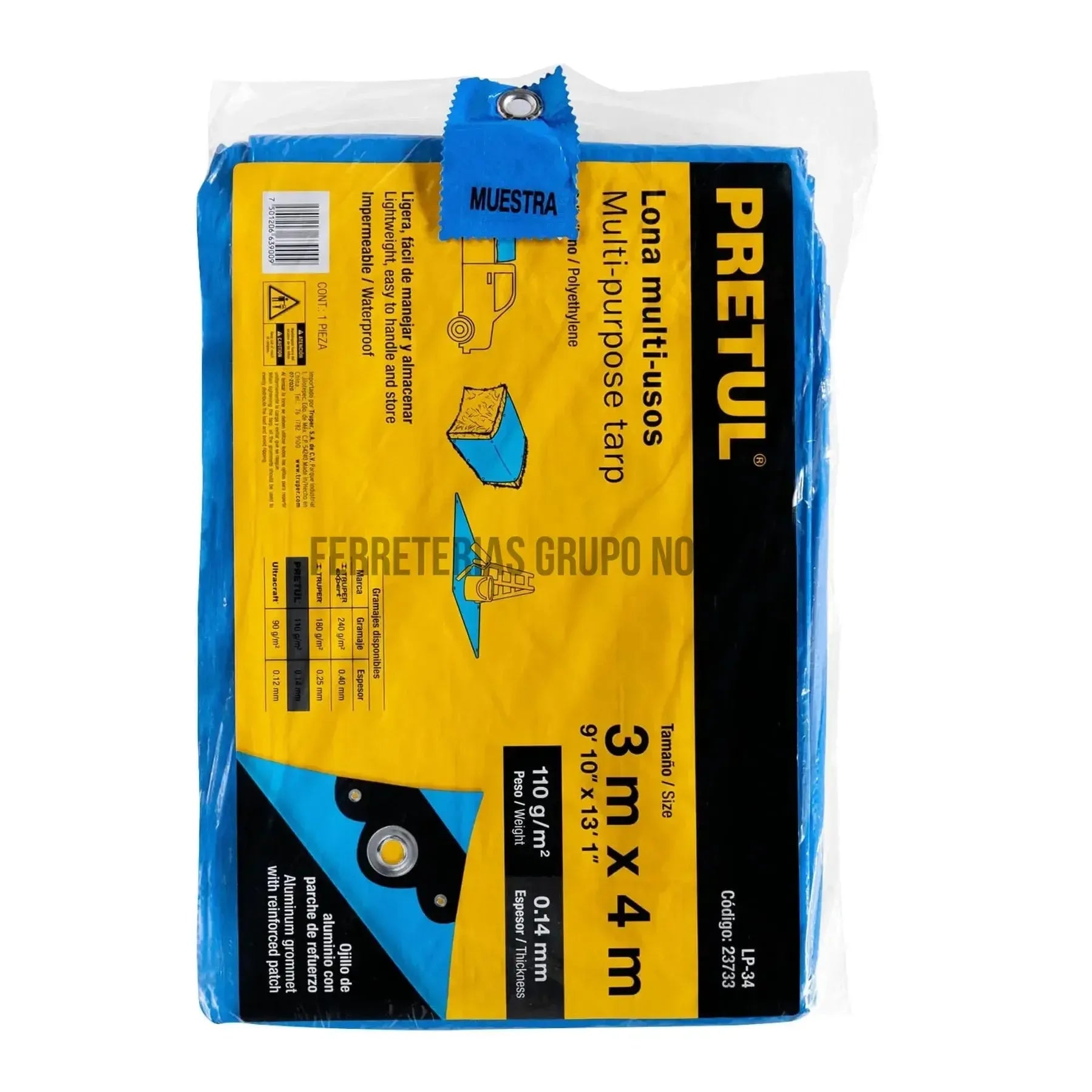 Lona 3 x 4 m, azul, Pretul / 23733-