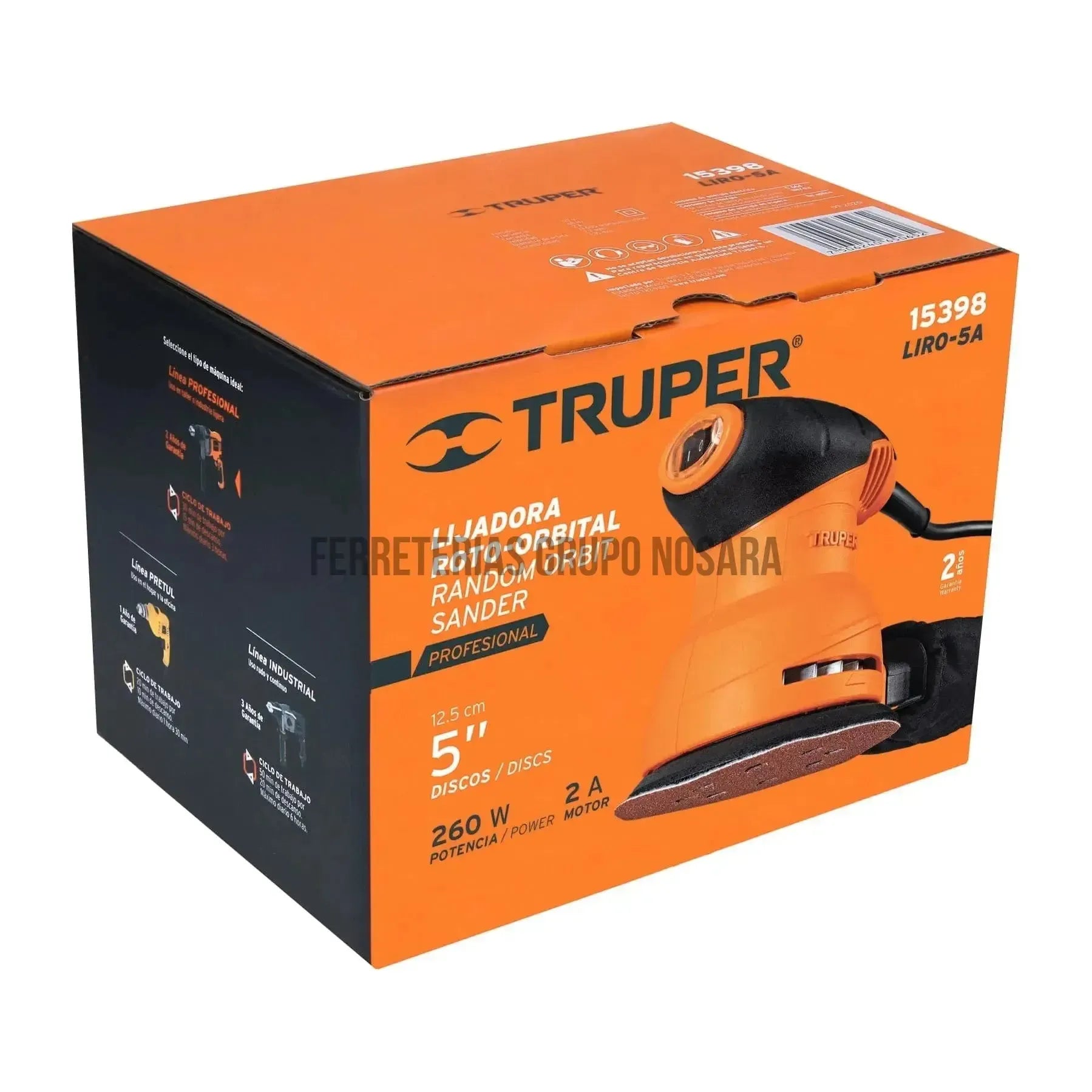 Lijadora roto orbital 5" 260 W, profesional, Truper / 15398-