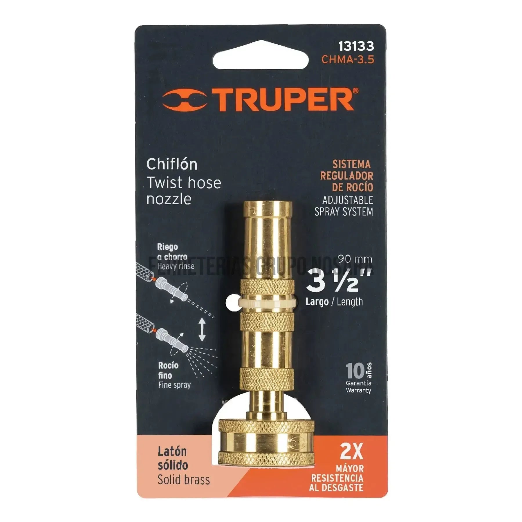 Chiflón 3-1/2" de latón maquinado para manguera, Truper / 13133-