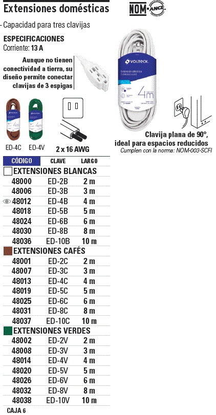 Extensión eléctrica doméstica 8 m blanca con clavija plana / 48030-